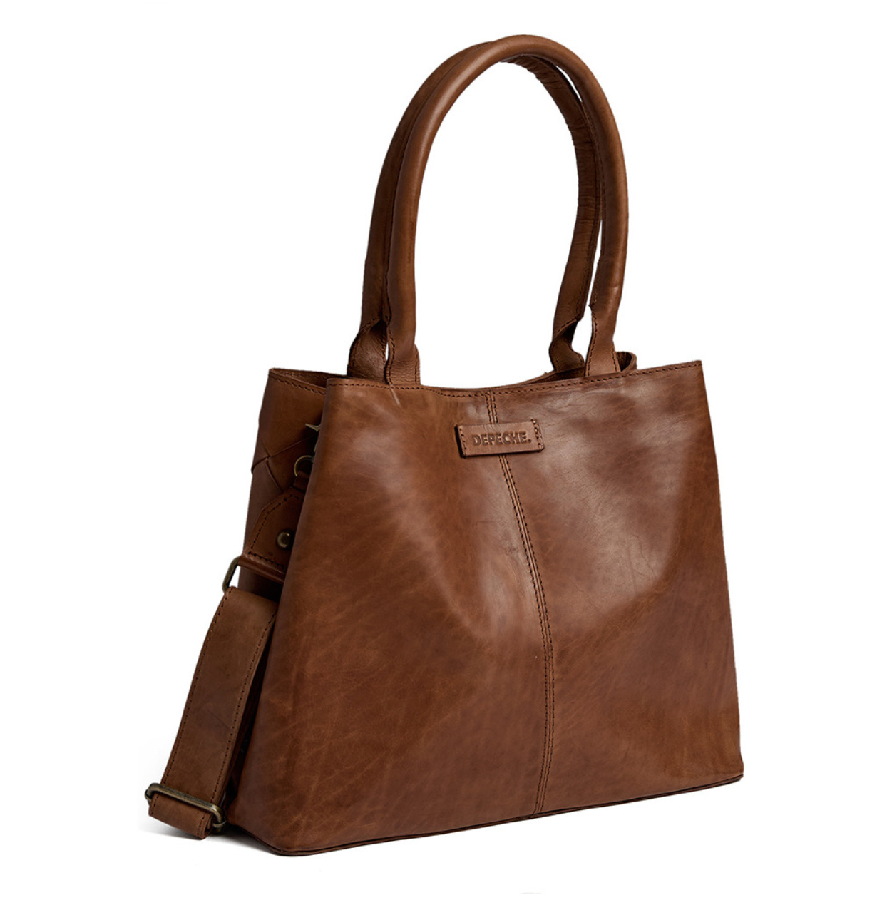 Exklusive handgeflochtene Schultertasche - Cognac