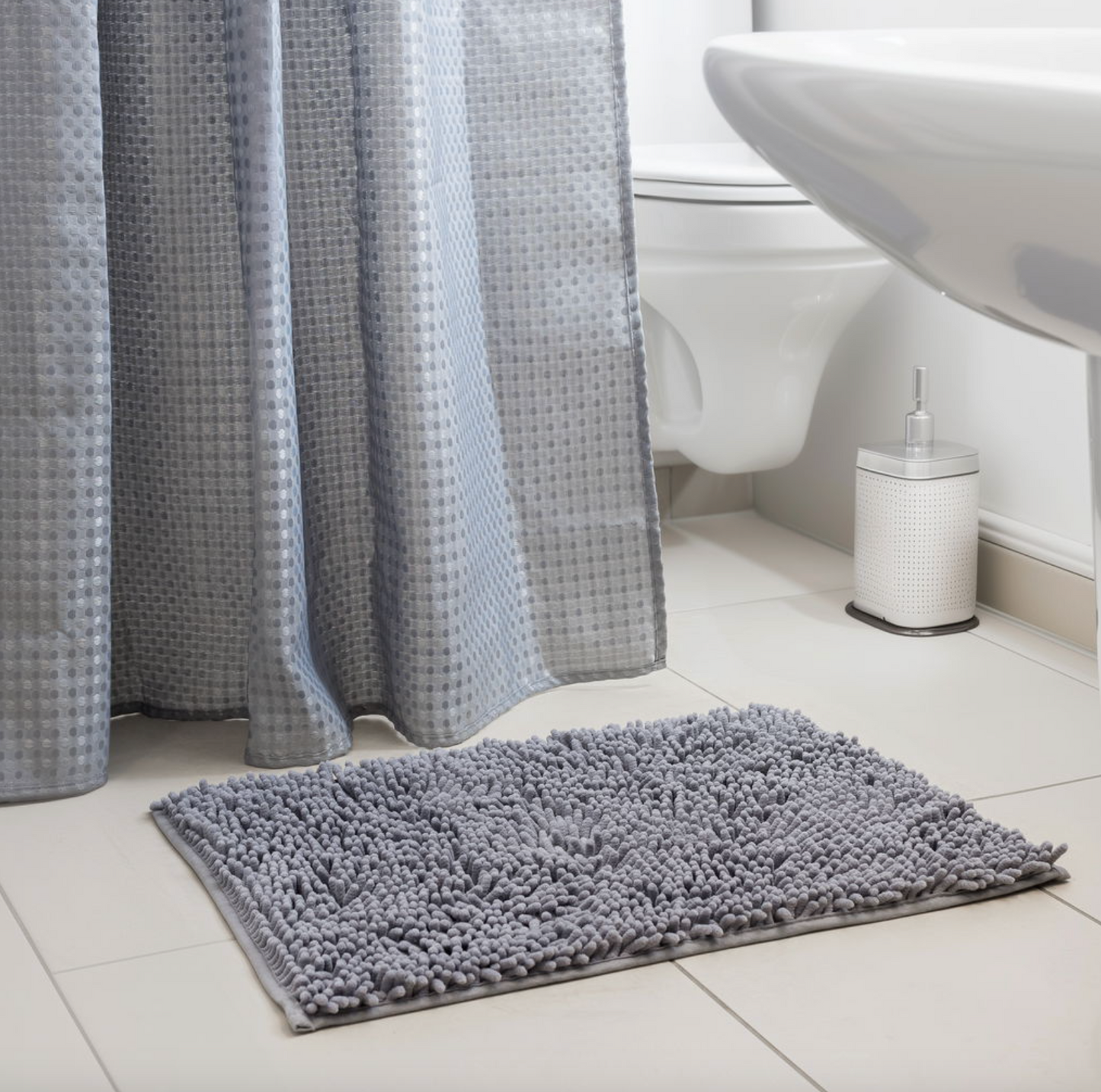 Badezimmer-Set: Duschvorhang & Badematte / Grau