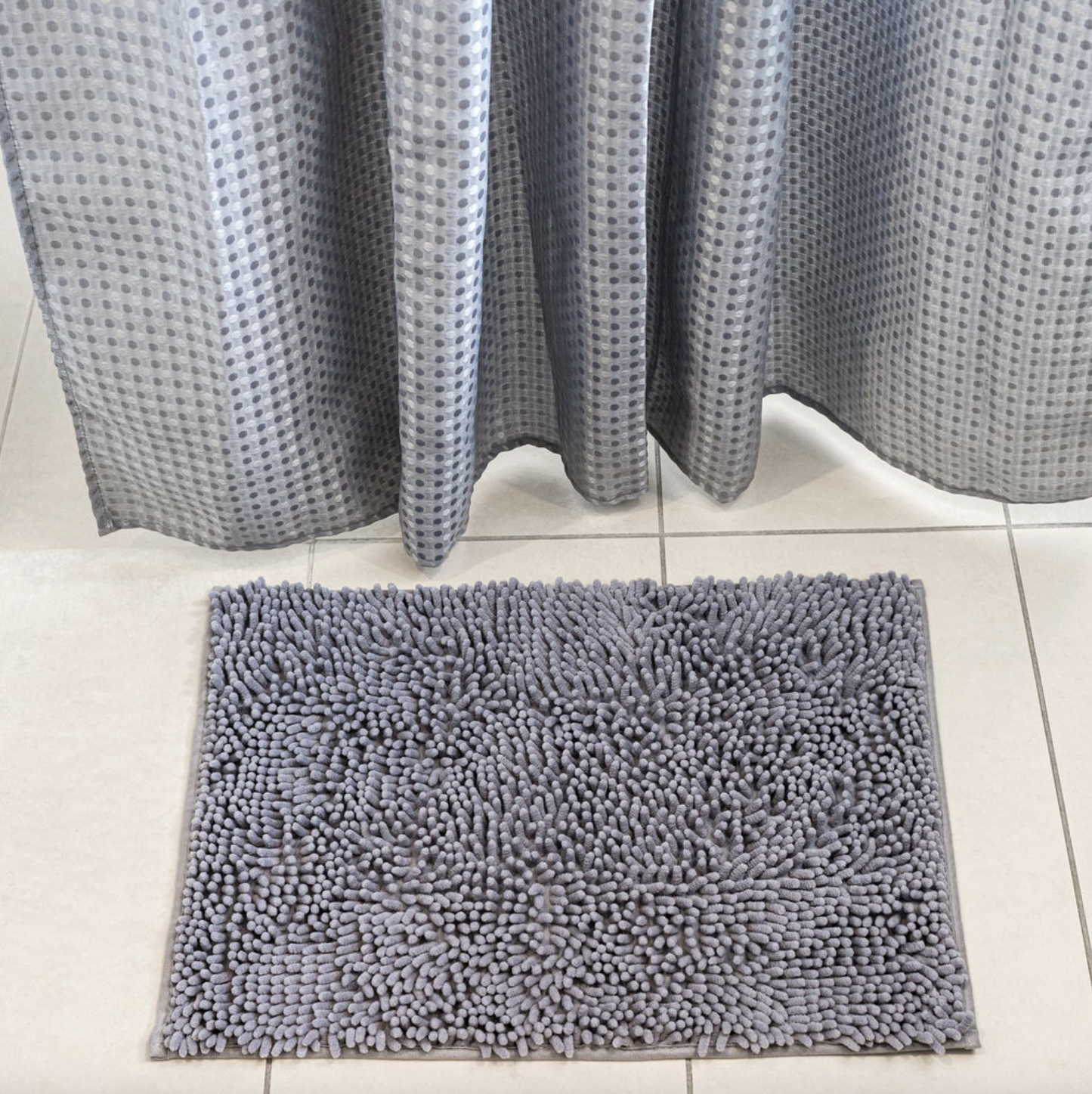 Badezimmer-Set: Duschvorhang & Badematte / Grau