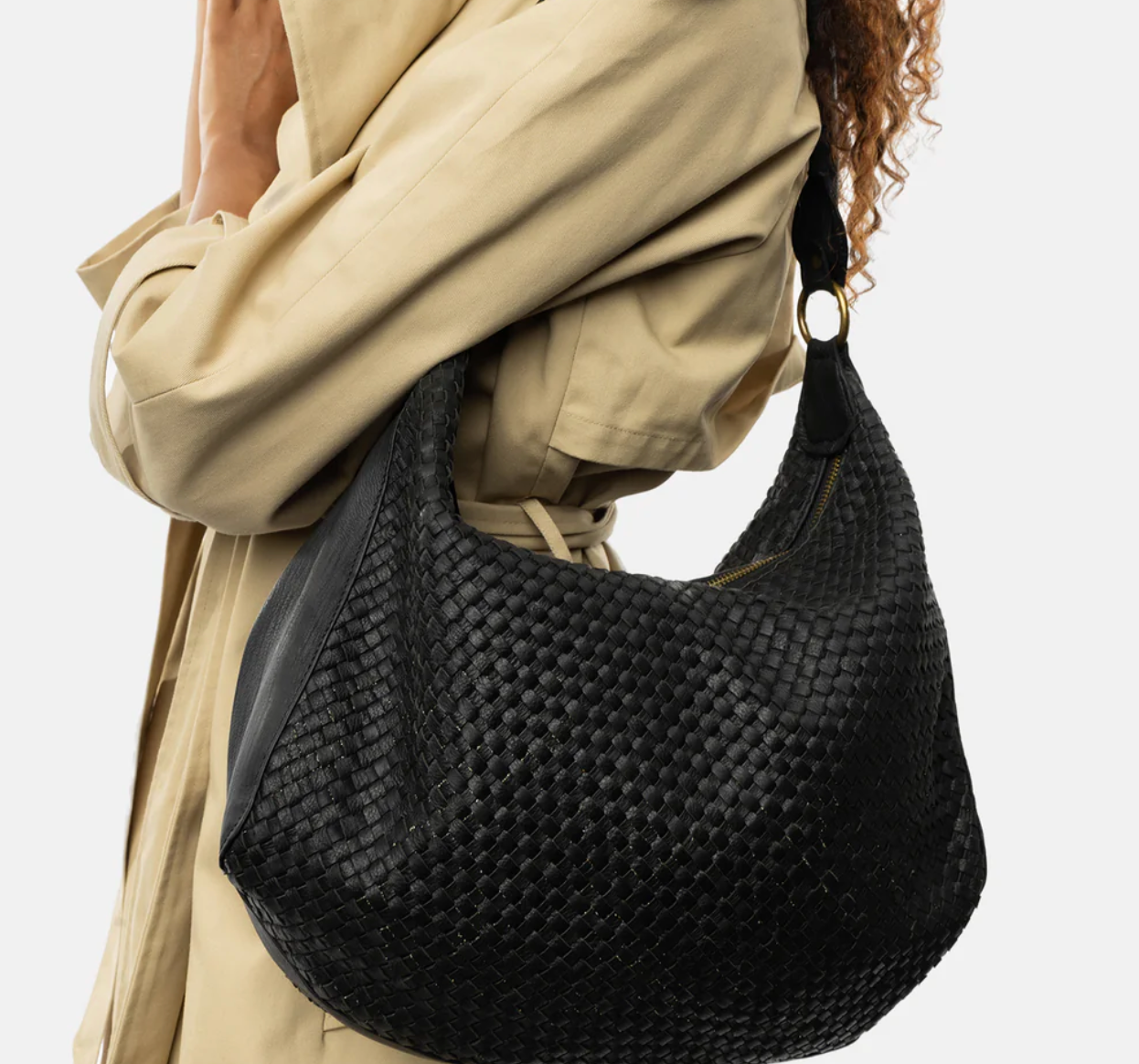 Schultertasche DARIA – Geflochtenes Leder schwarz