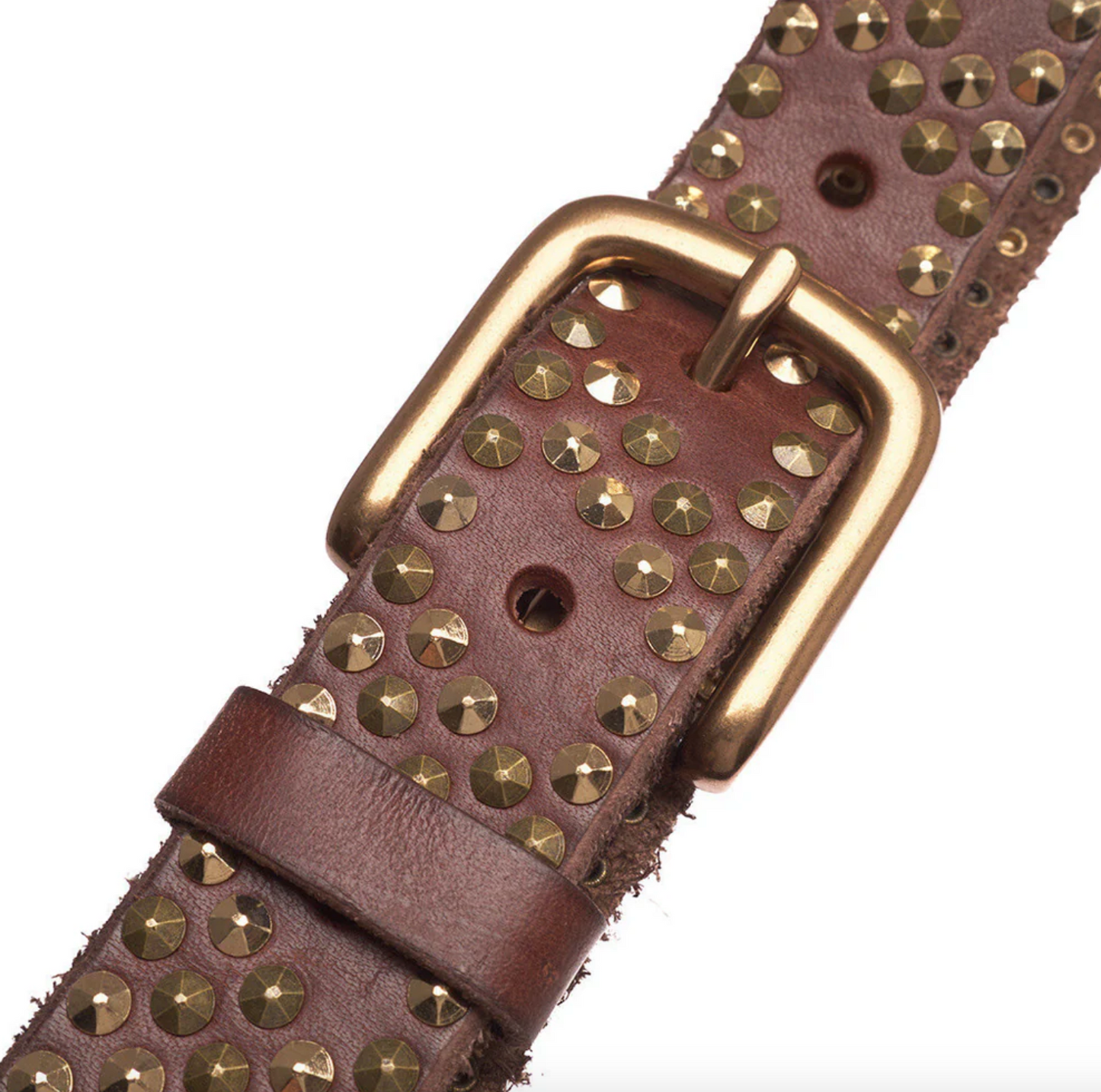 Jeansgürtel mit Nieten - Braun/ Gold