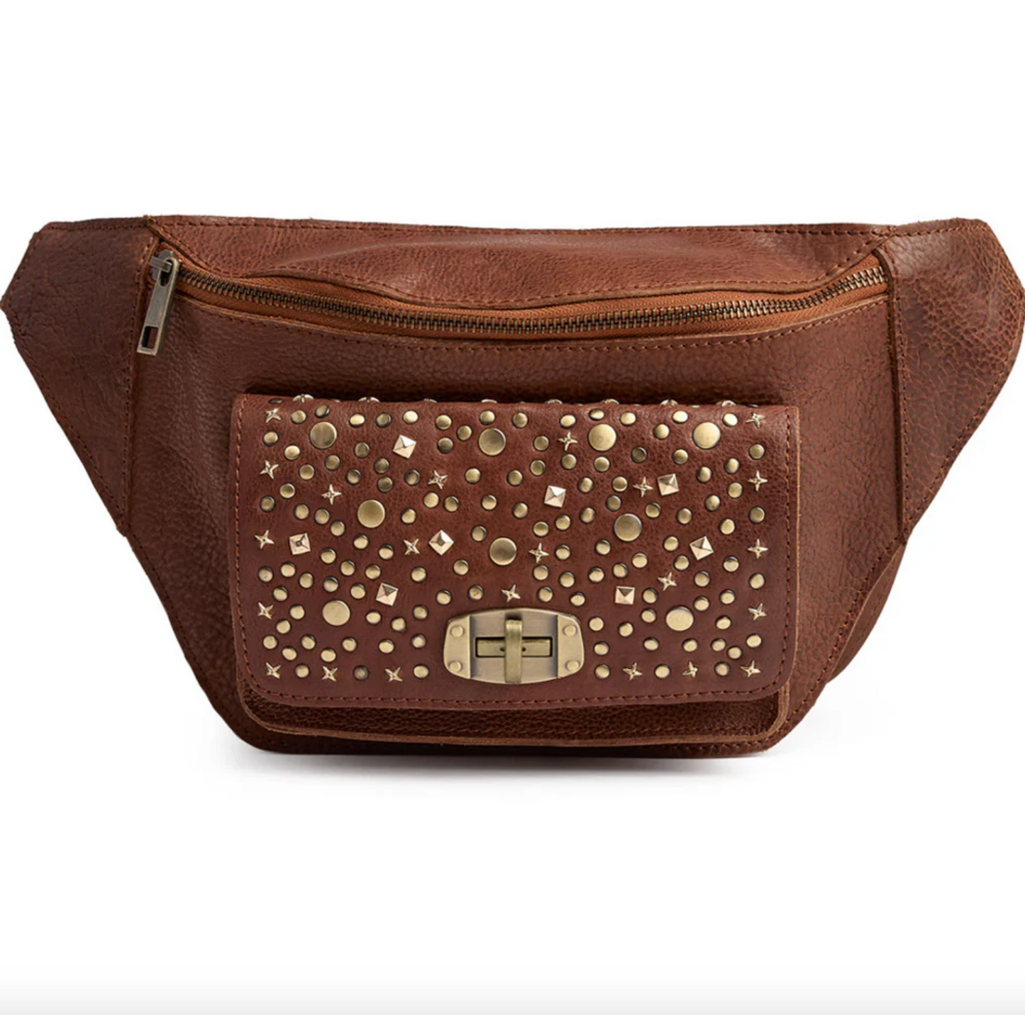 Bauchtasche mit Nieten - Cognac