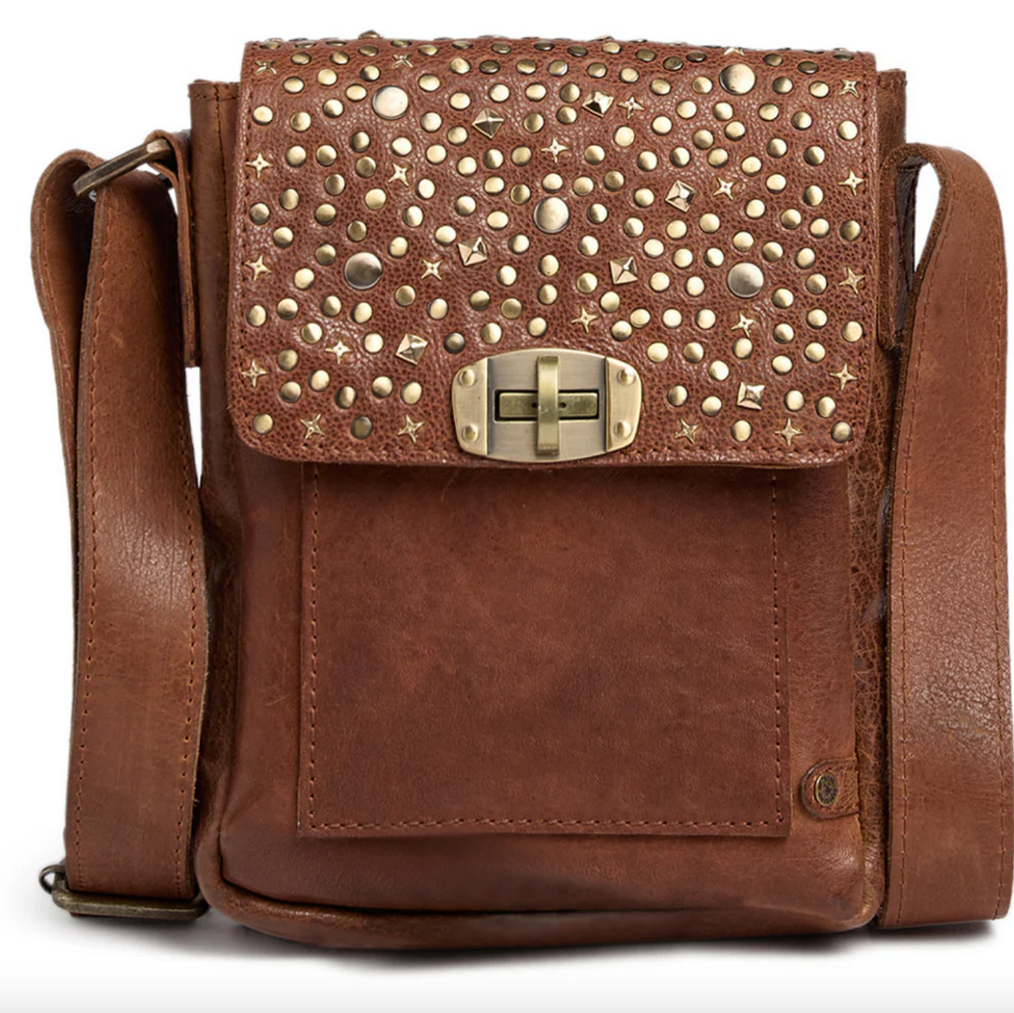 Handytasche mit Nieten - Cognac