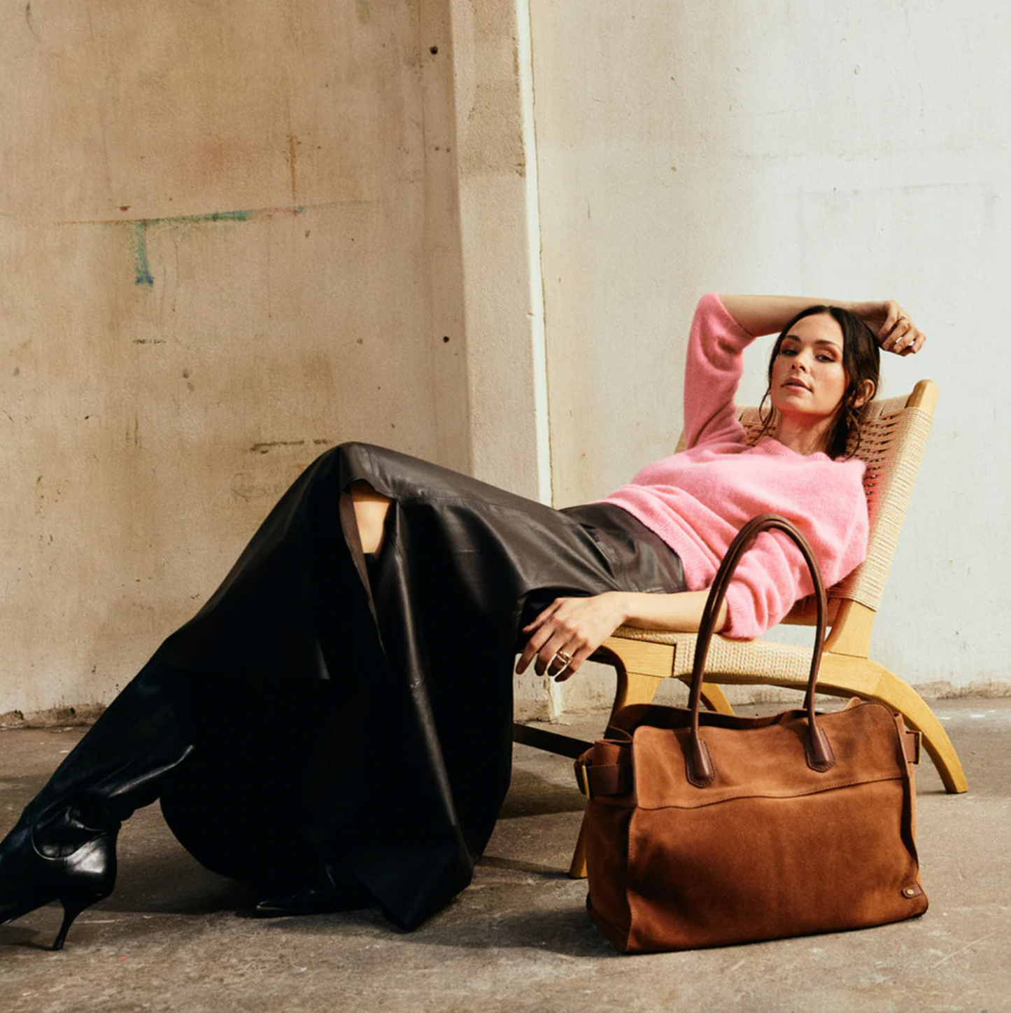 Wildleder-Shopper - Cognac