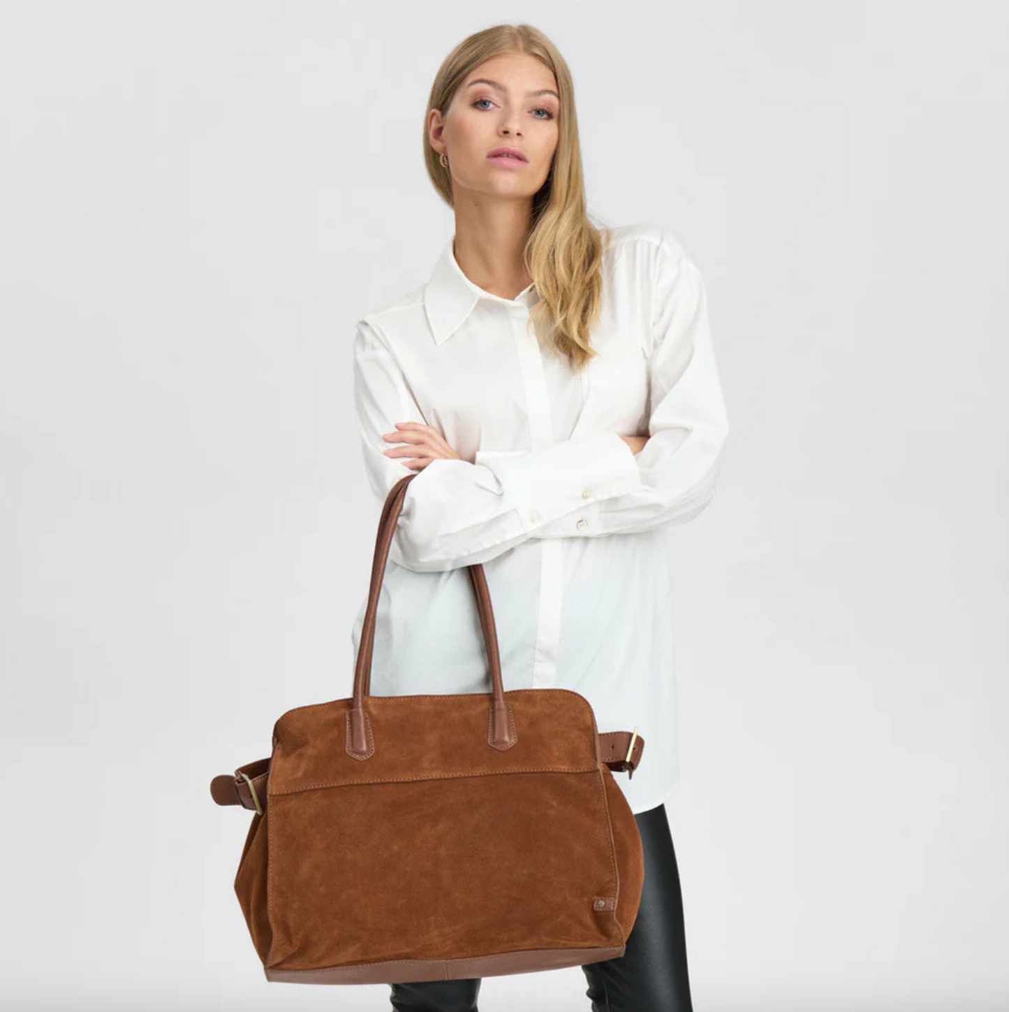 Wildleder-Shopper - Cognac