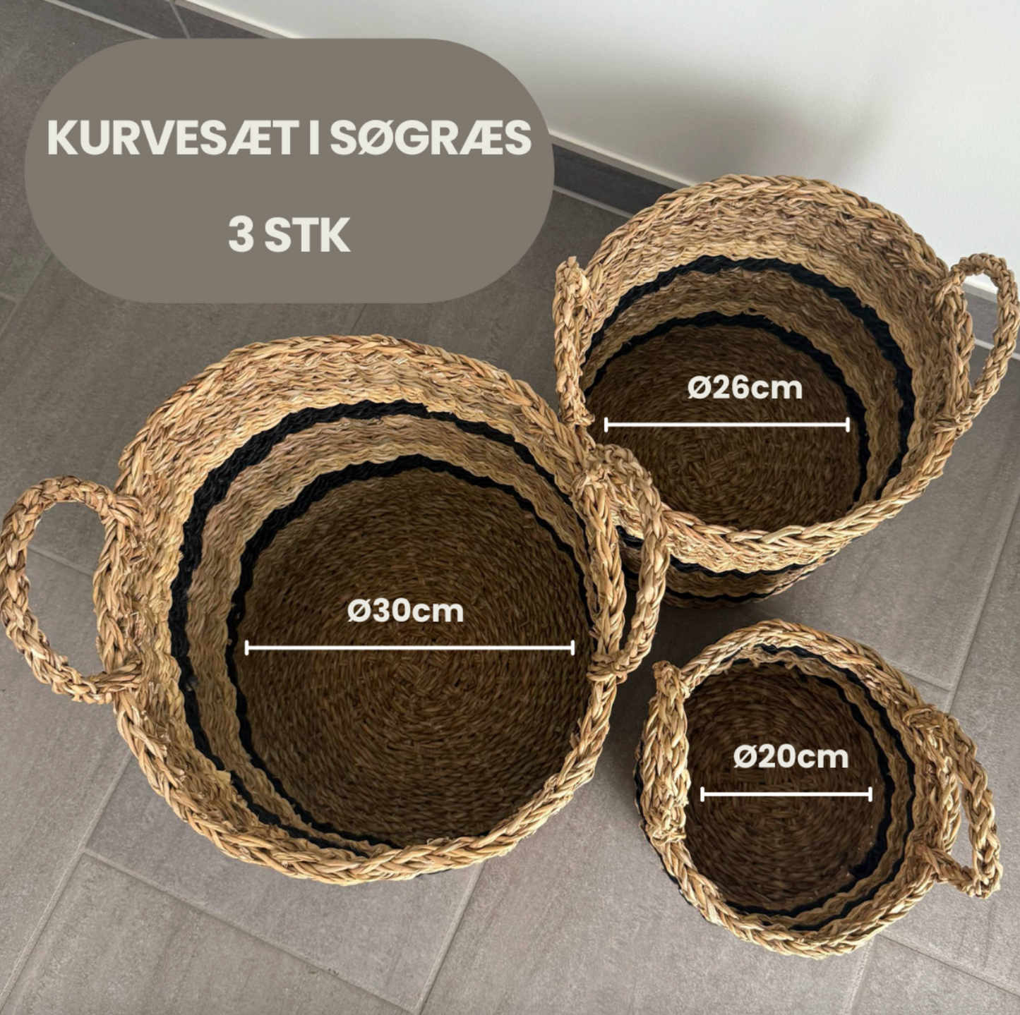 Geflochtene Körbe aus Seegras mit Streifen - Set mit 3 Stk.