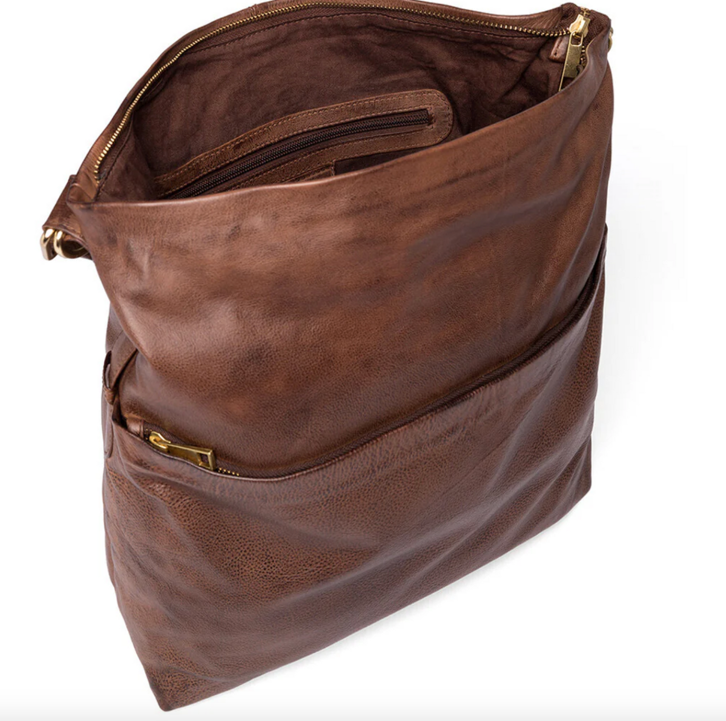 Geräumige Schultertasche in hochwertiger Lederqualität - Brandy