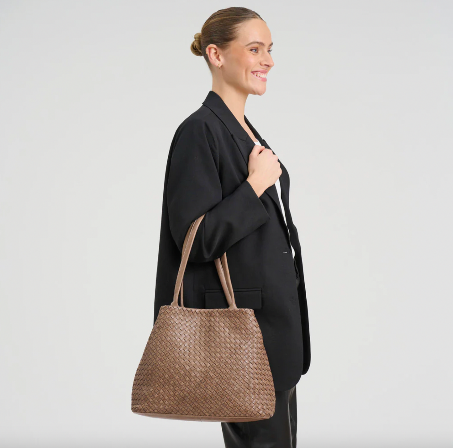 Shopper in geflochtenem Leder - Dark Taupe