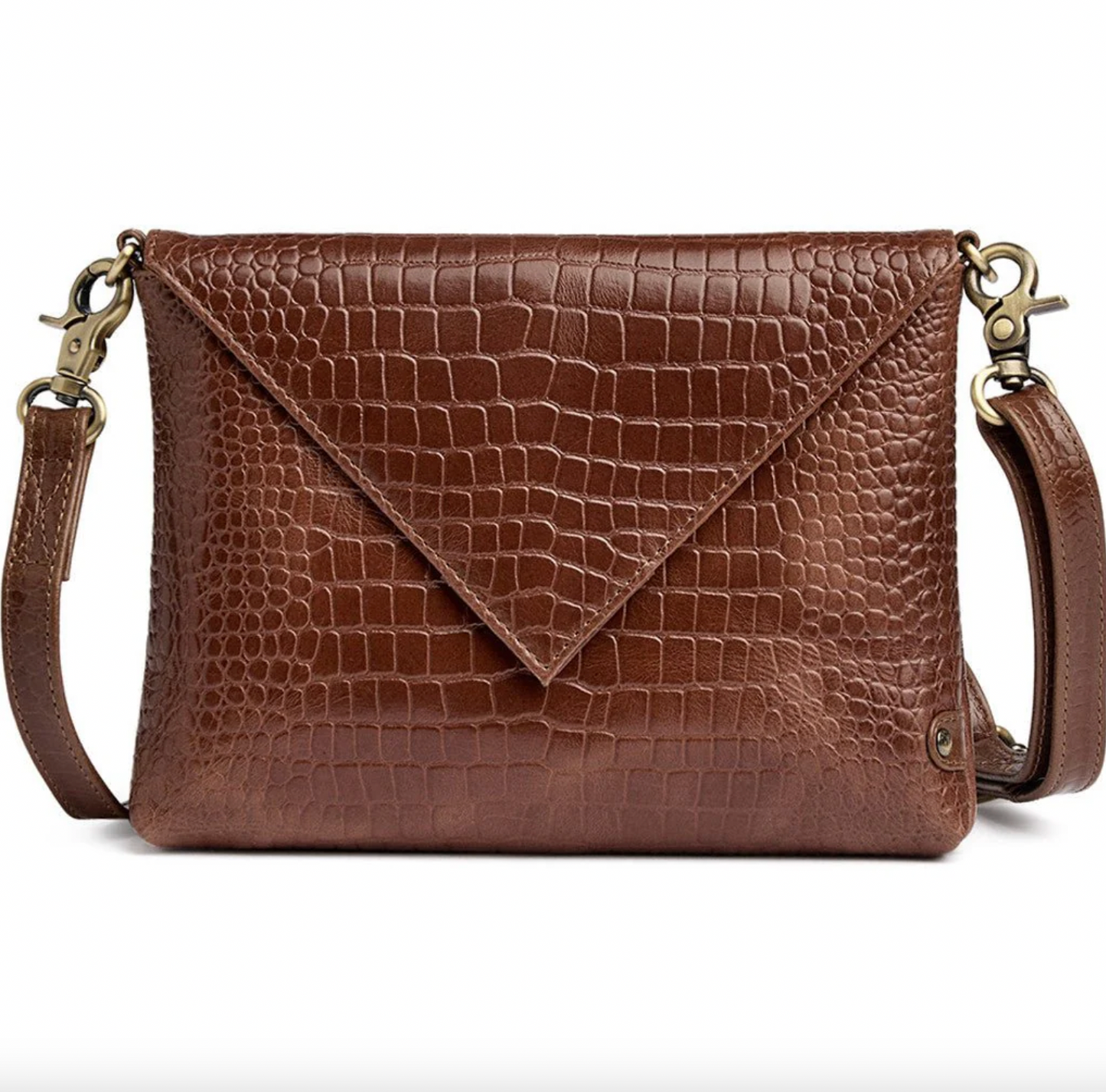 Croco-Clutch aus Leder - Cognac