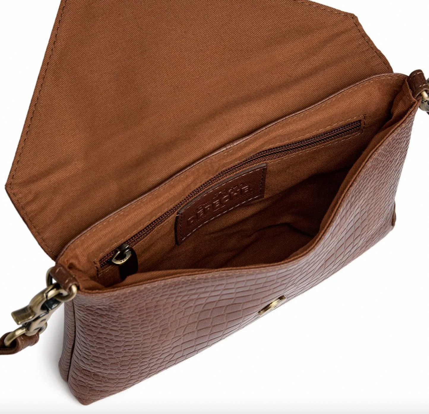 Croco-Clutch aus Leder - Cognac