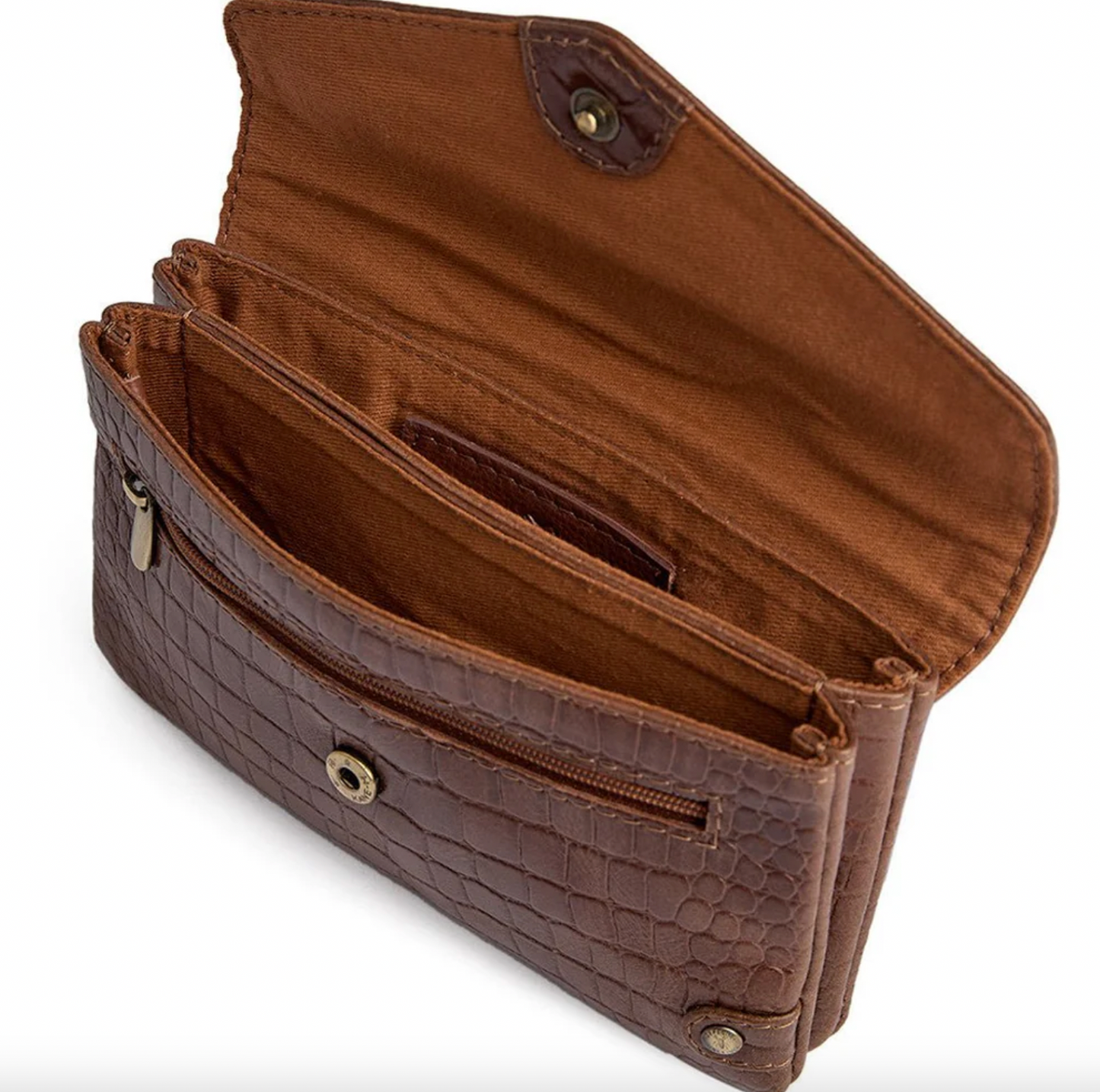 Croco-Portemonnaie aus Leder - Cognac