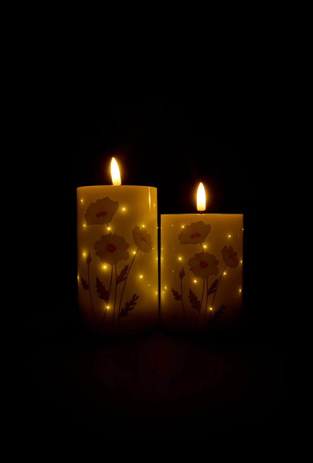 LED-Blockkerzen TWINKLE Poppy Rose - Set mit 2 Stück