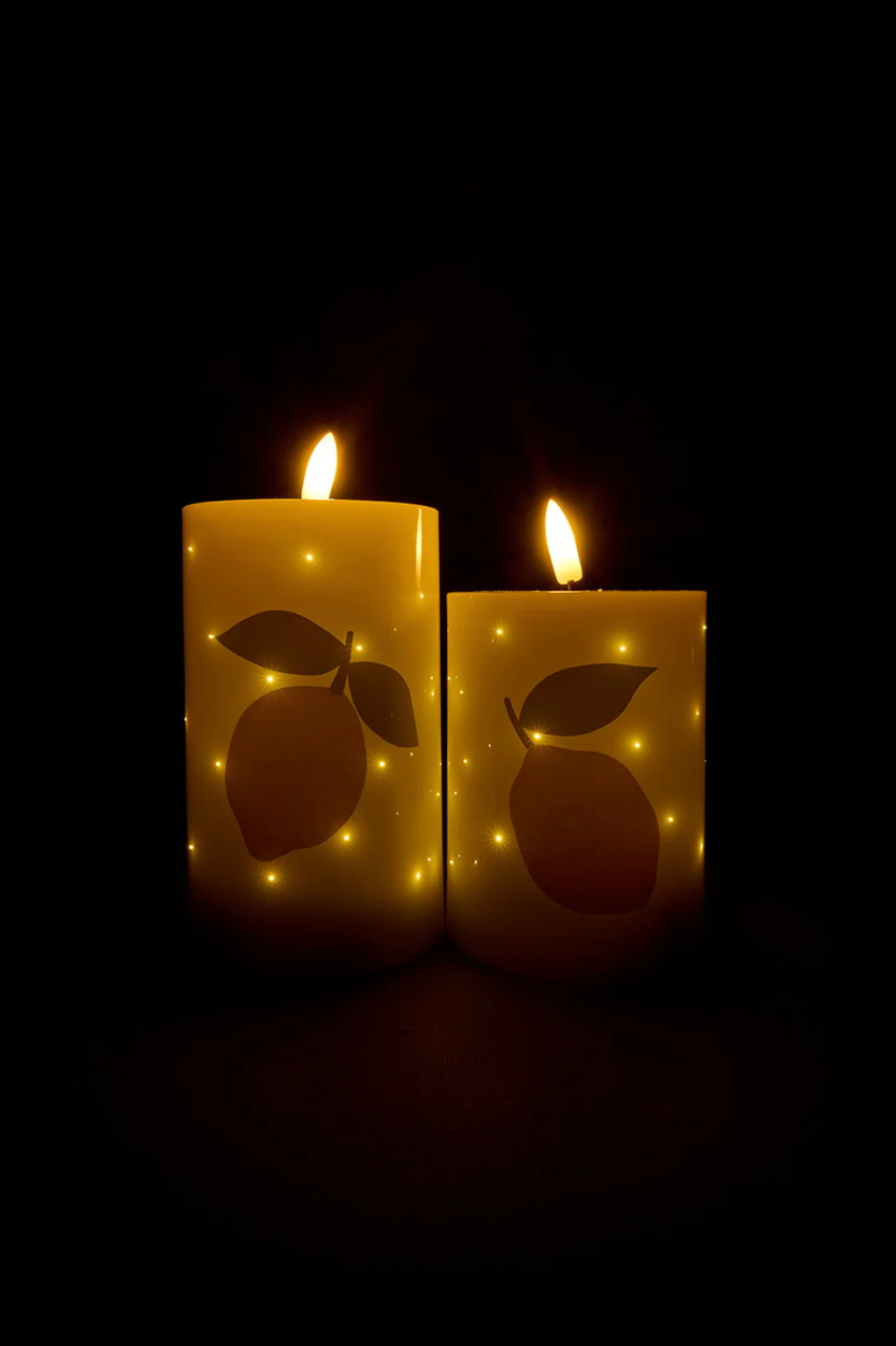 LED Stumpenkerzen TWINKLE Citrus - Set mit 2 Stk.