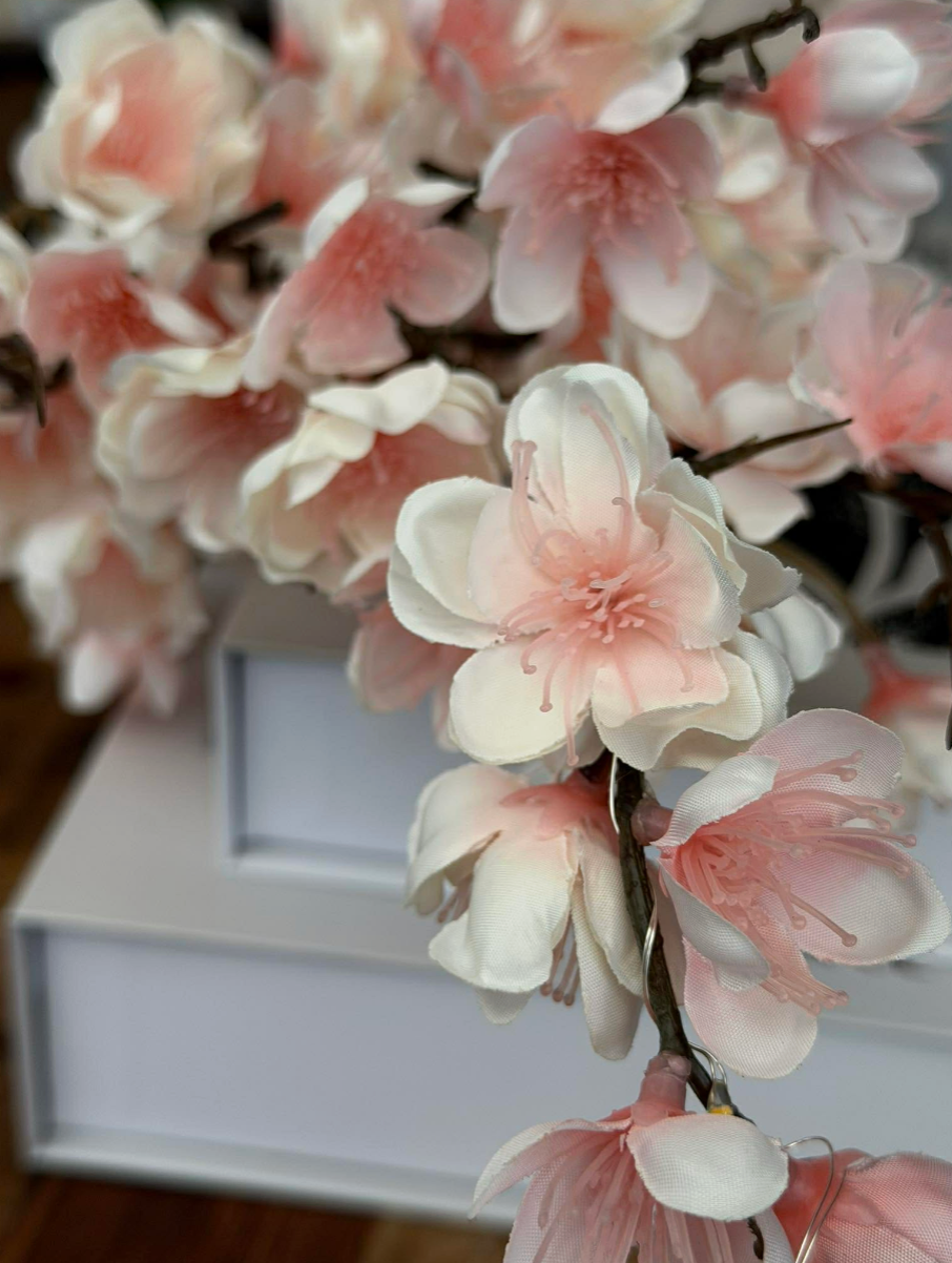 Kirschzweig mit Licht - Rosa / Weiß