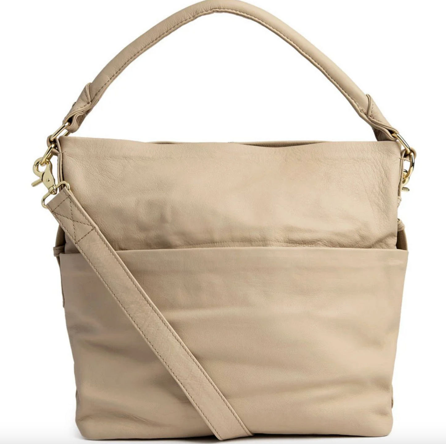 Geräumige Schultertasche in hochwertiger Lederqualität - Sand