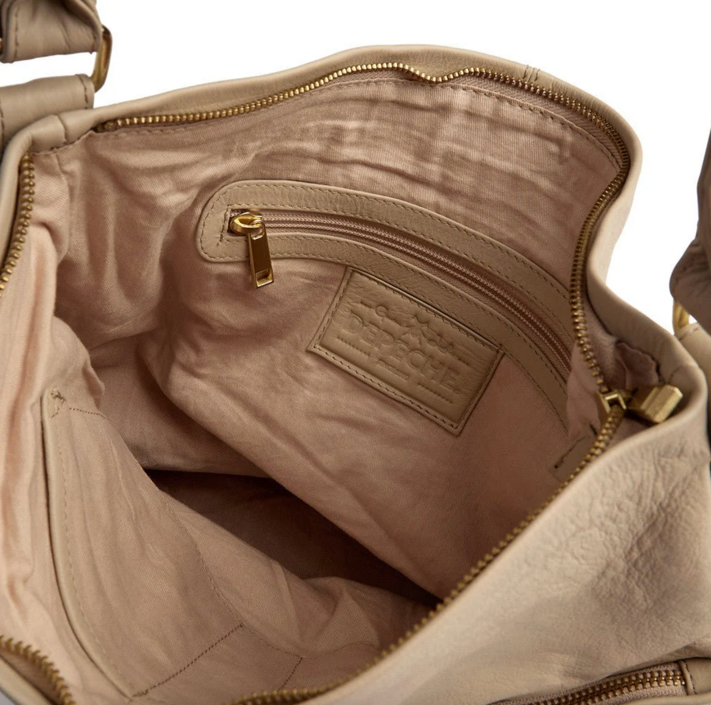 Geräumige Schultertasche in hochwertiger Lederqualität - Sand