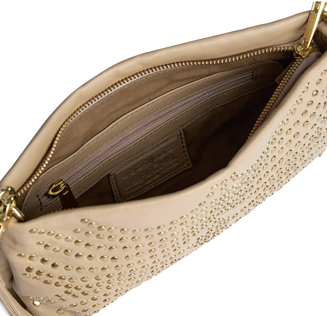 Leder-Clutch mit Nieten - Vanilla
