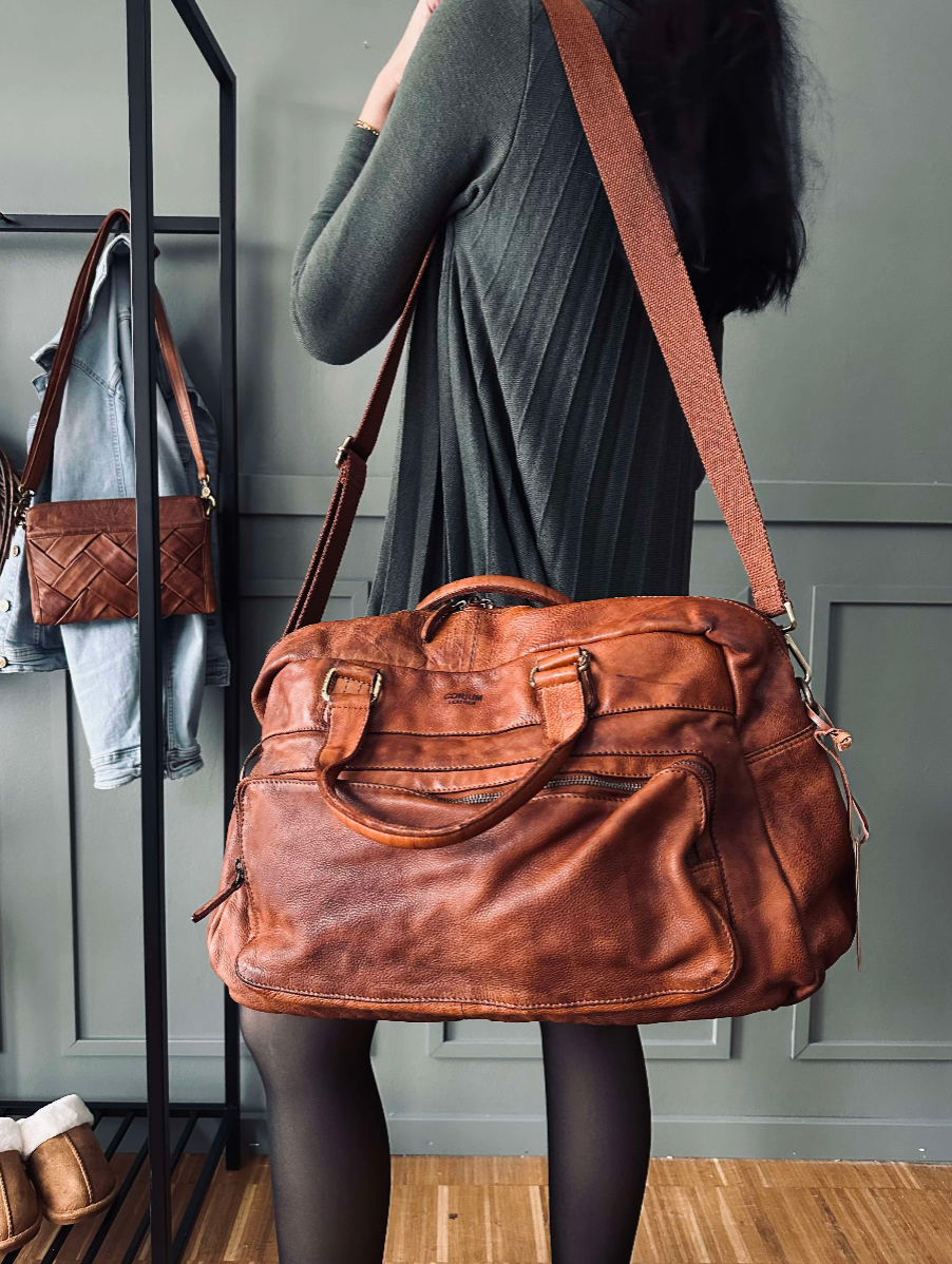 Rejsetaske, washed cognac