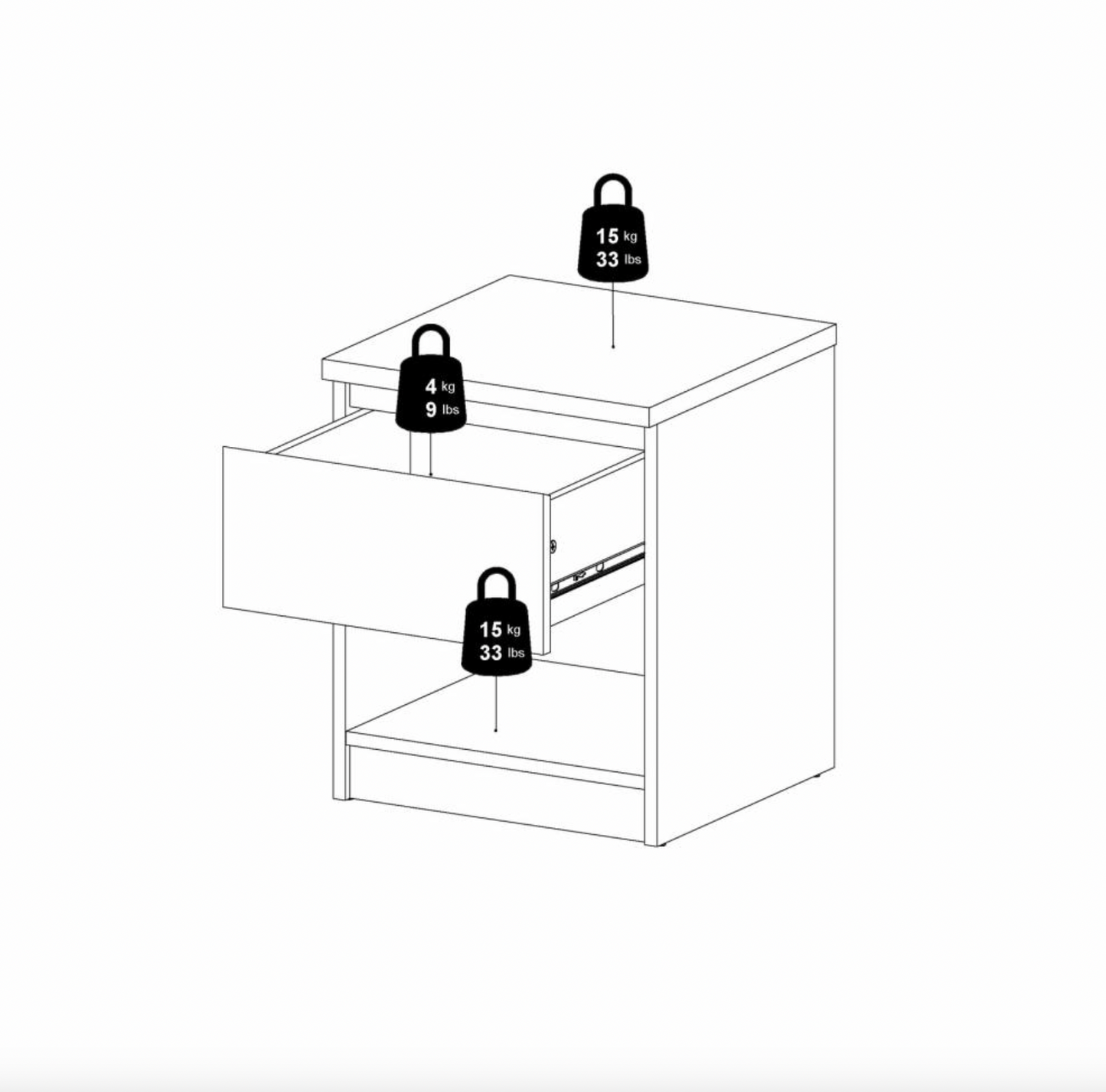 Nachttisch - Black mit 1 Schublade