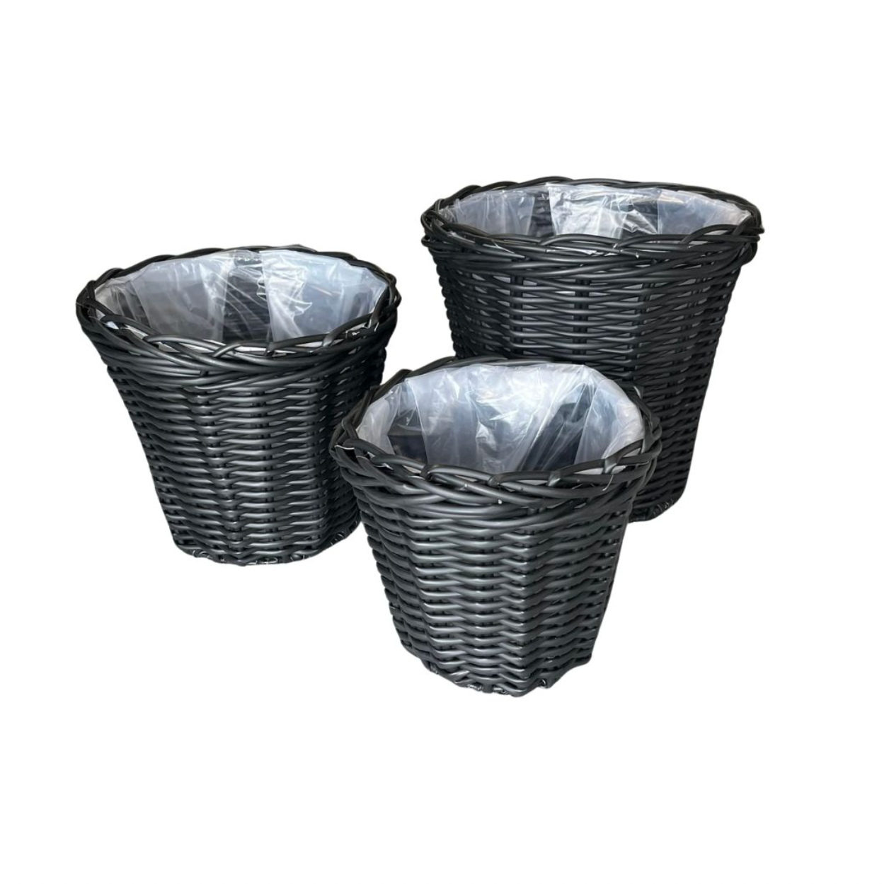 Pflanzenkörbe aus schwarzem Geflecht - 3 Stk.