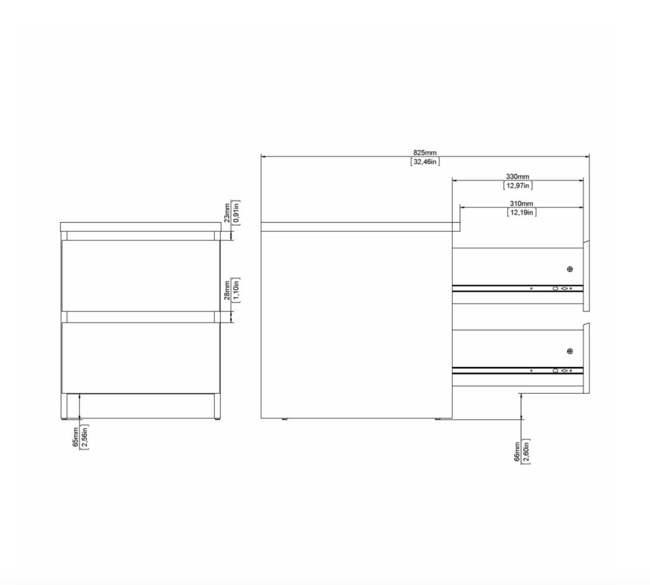 Nachttisch - Hickory / Cashmere mit 2 Schubladen
