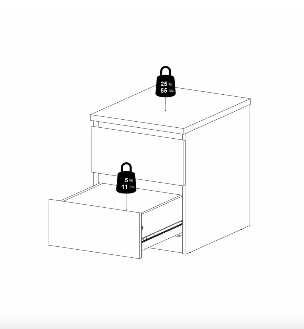 Nachttisch - White 2 Schubladen