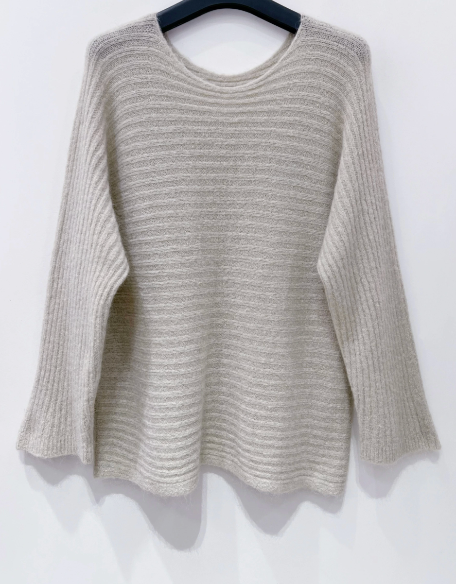 Oversized-Pullover - Beige Woll-/Mohair-Mix