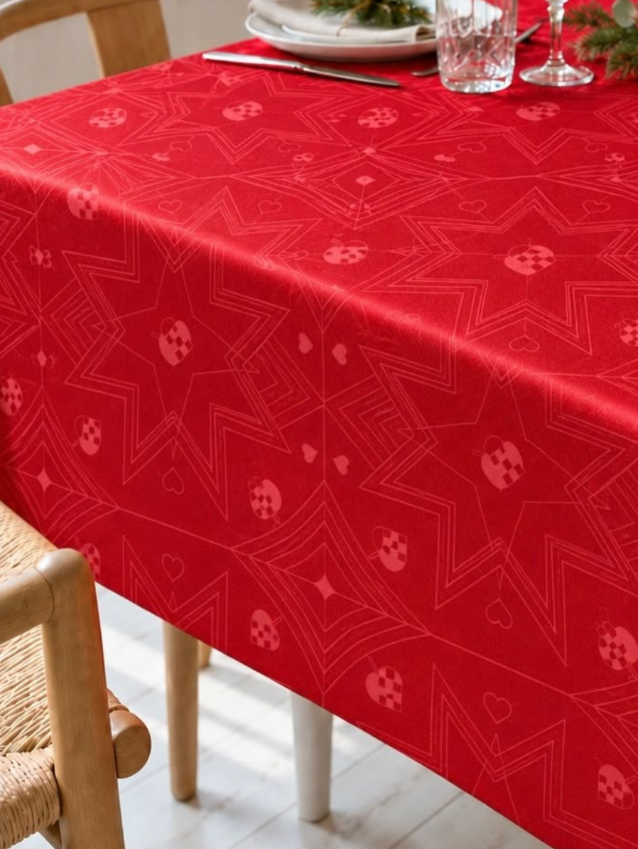 Weihnachts-Tischdecke Jacquard - Rot 240cm – Rote Jacquard-Tischdecke