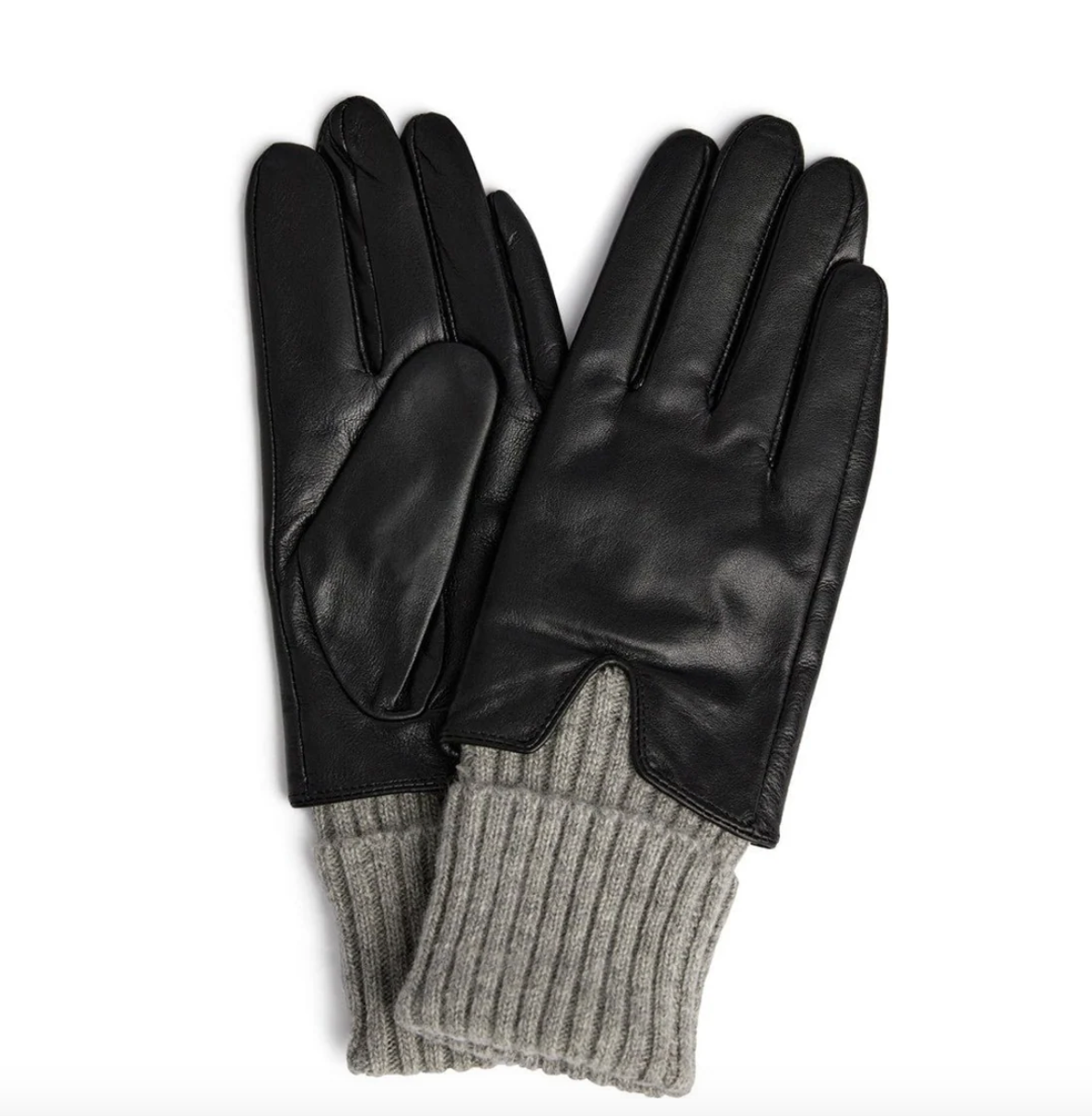 Lederhandschuh mit umschlagbarem Strick - Black/Grey