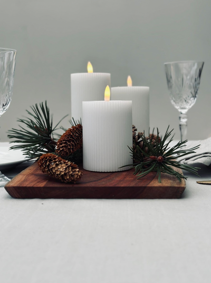 LED-Blockkerzen mit Rillen - Set mit 3 Stk inkl. Fernbedienung