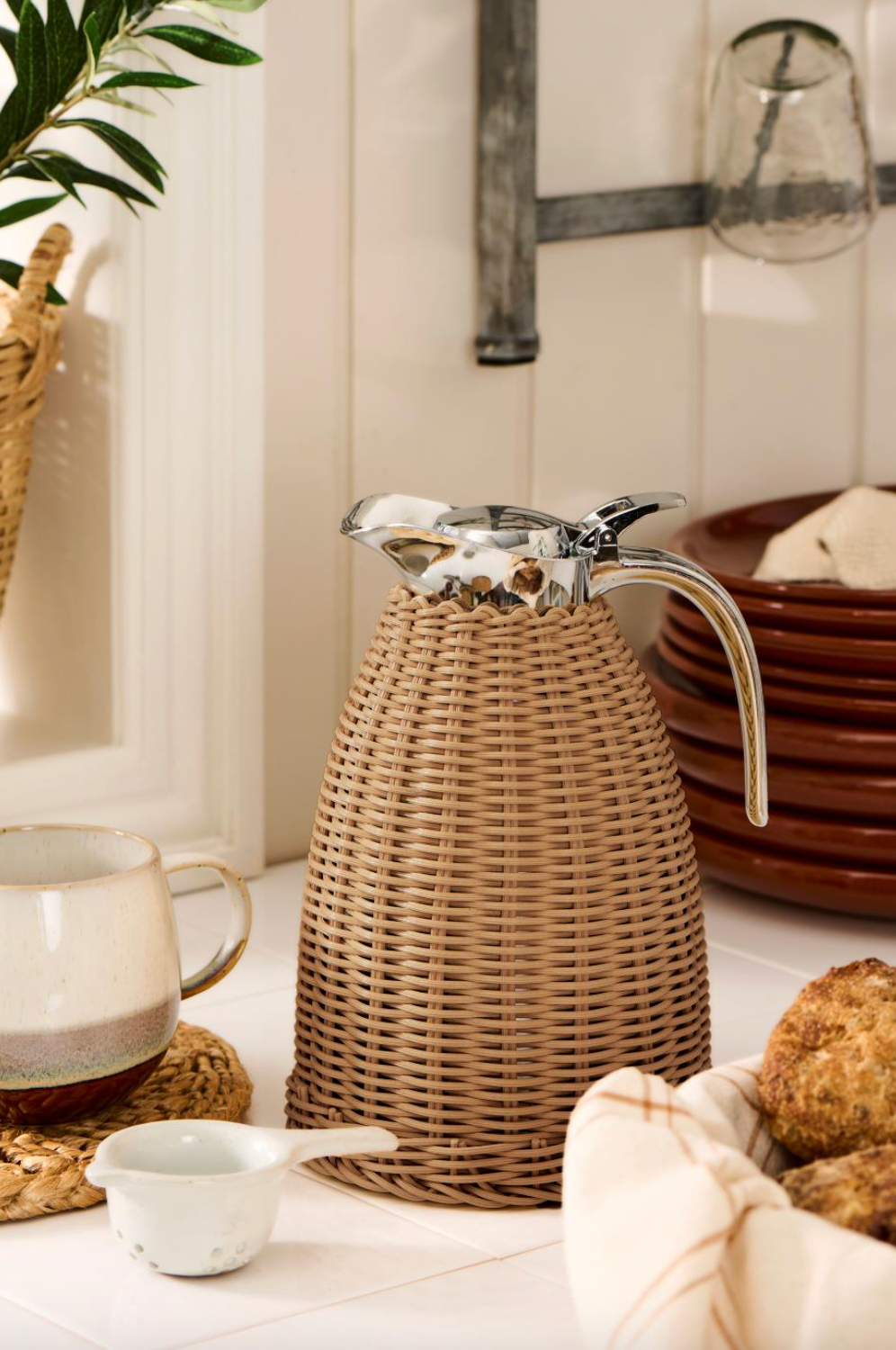 Thermoskanne Braun Polyrattan-Geflecht