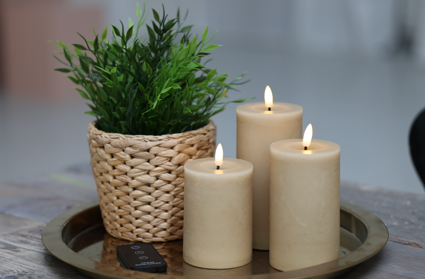 LED-Blockkerzen Sand - Set aus 3 Stück mit Fernbedienung