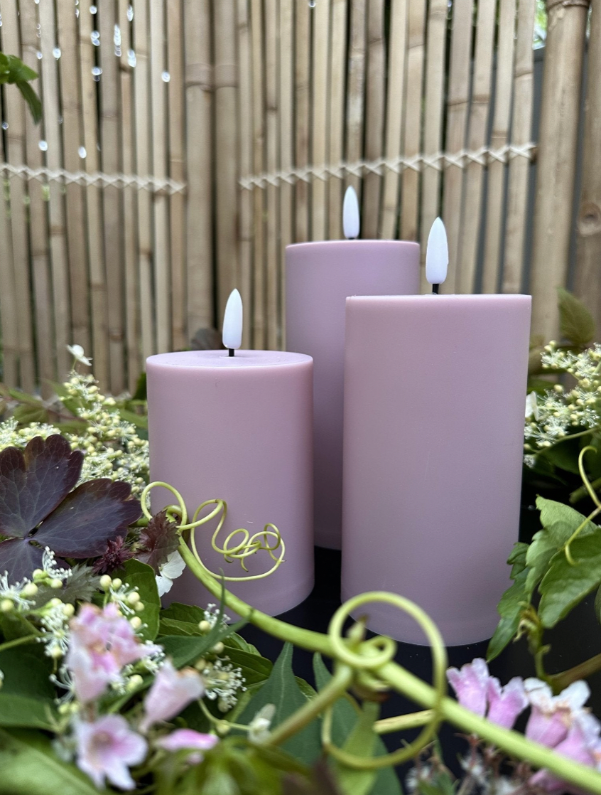 LED-Außenblockkerzen-Set, 3 Stück – Rosa