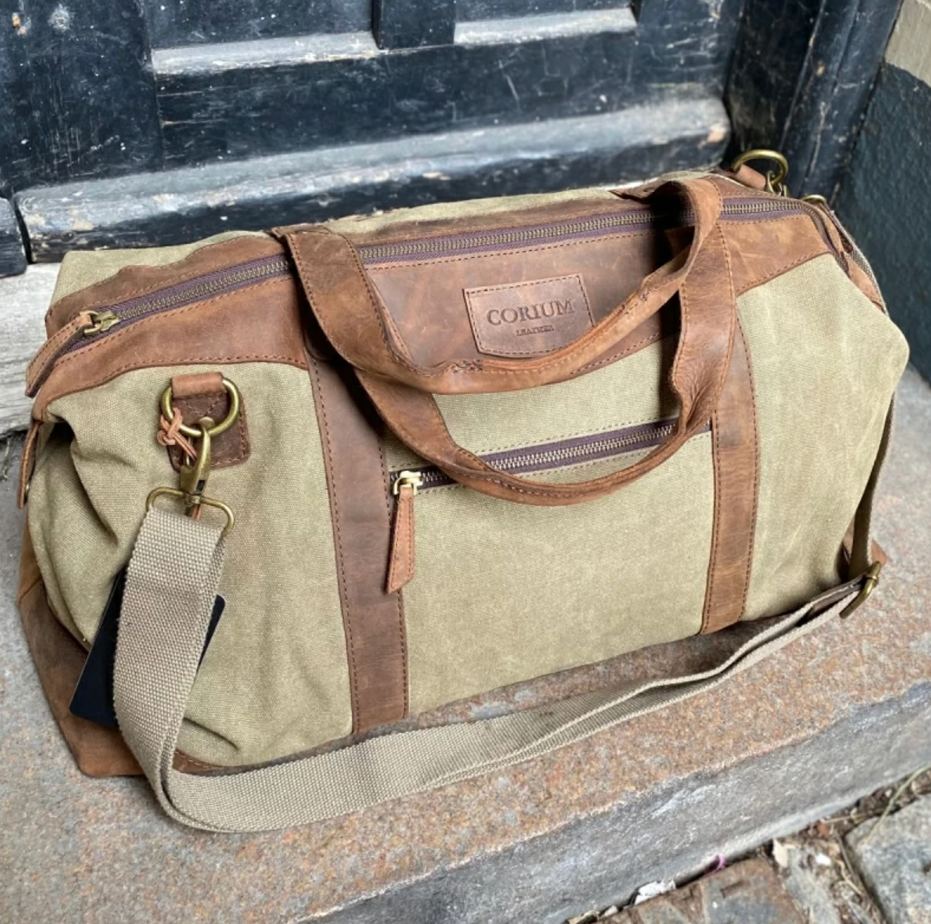 Wochenendtasche aus Leder und Canvas - Canvas HUNTER