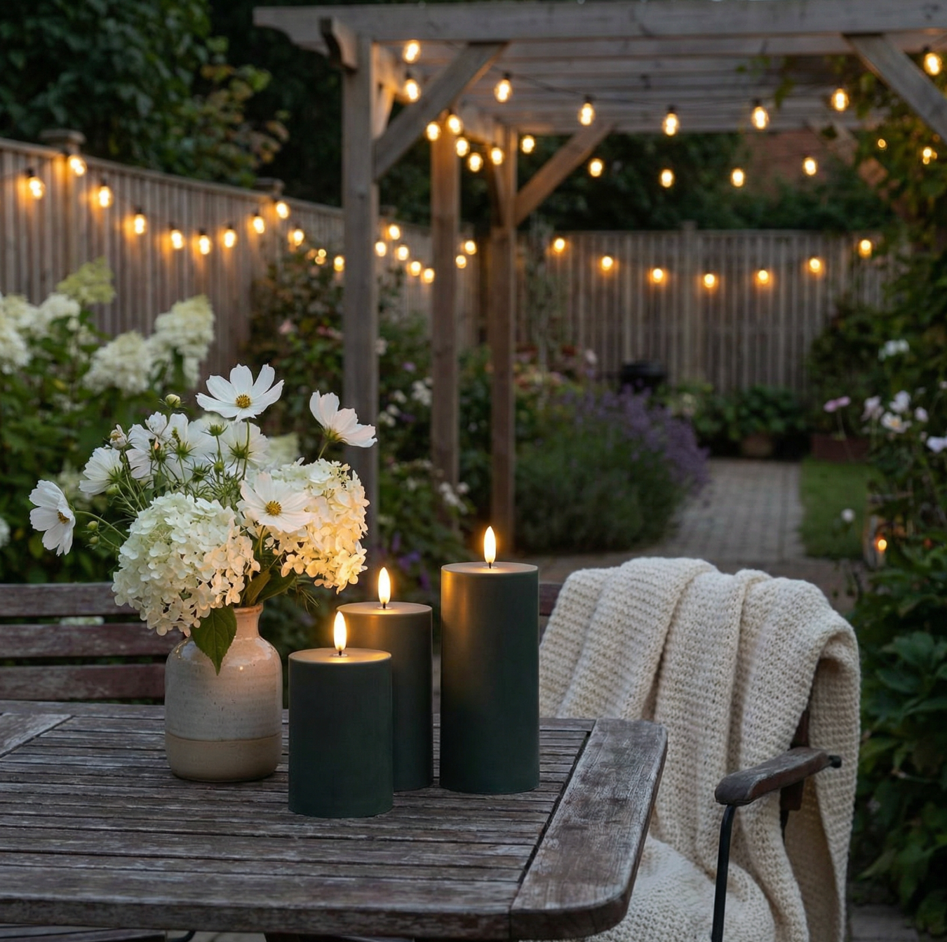 LED Außen-Stumpenkerzen Set (3 Stück) – Grün