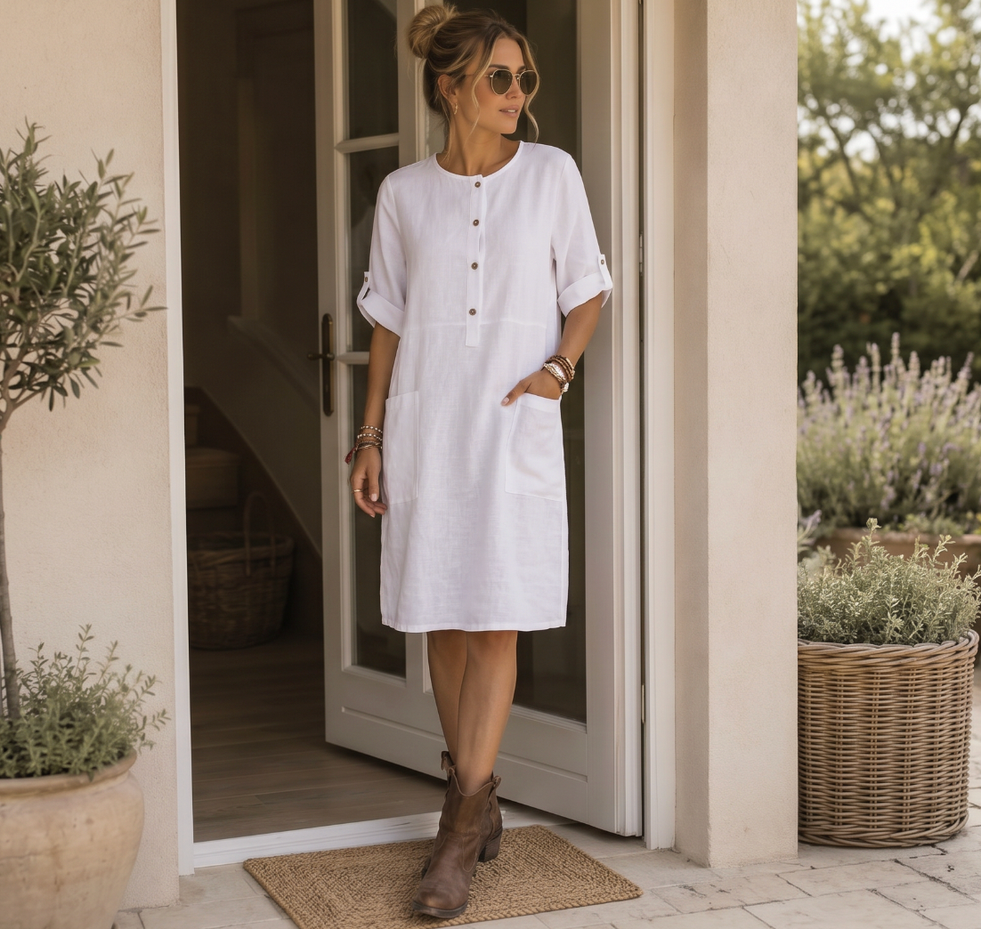 Kleid Leinenmix – Weiß