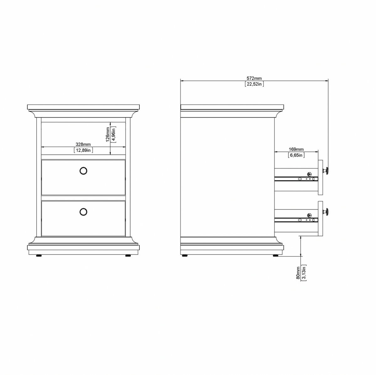 Nachttisch Paris White – 2 Schubladen