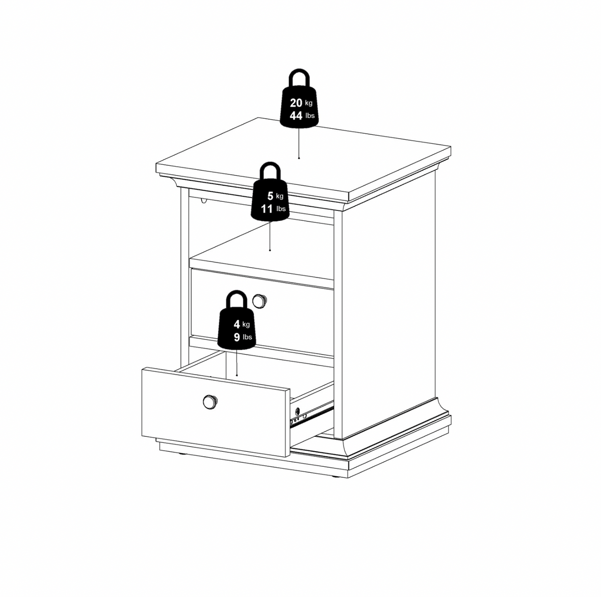 Nachttisch Paris White – 2 Schubladen