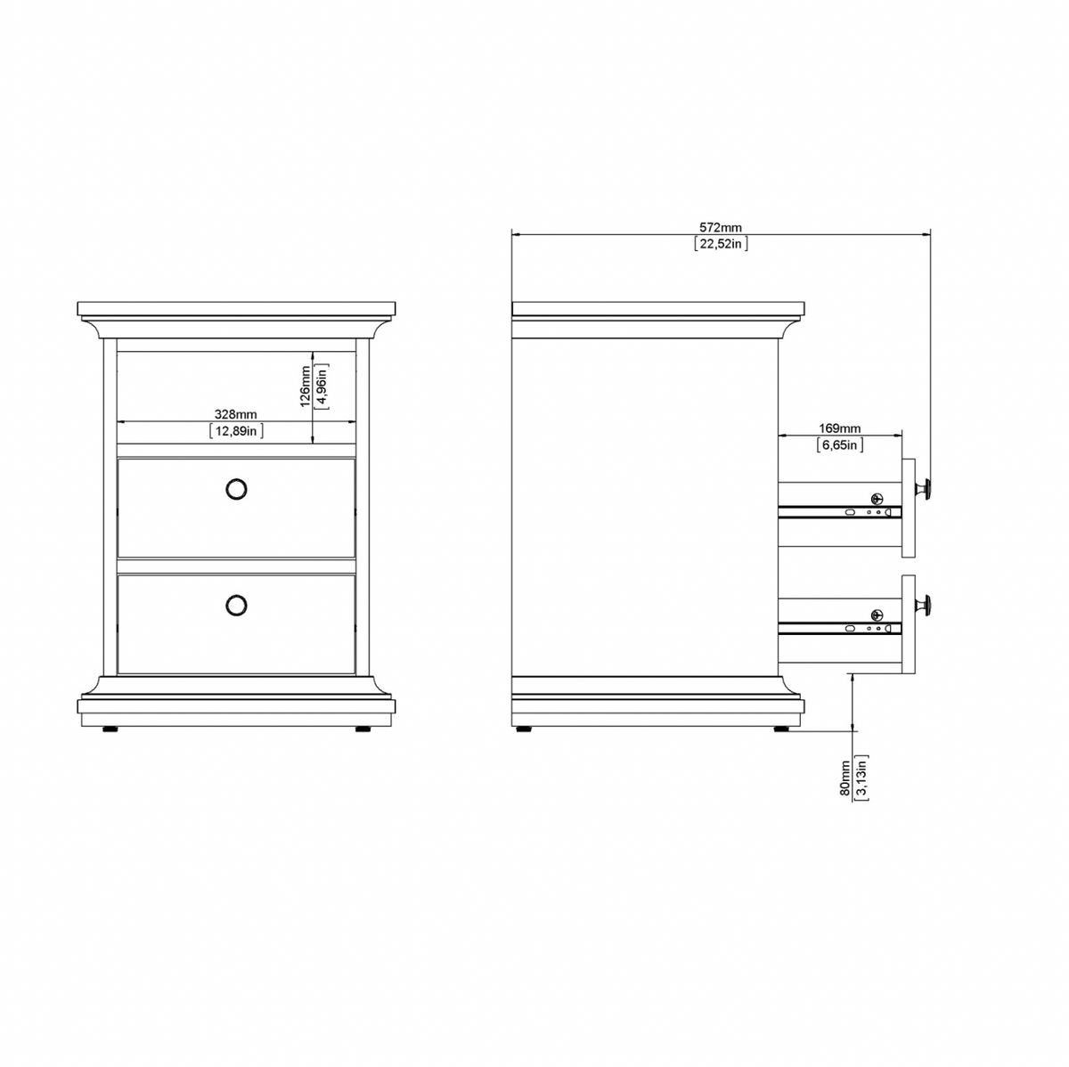 Nachttisch Paris Grey – 2 Schubladen
