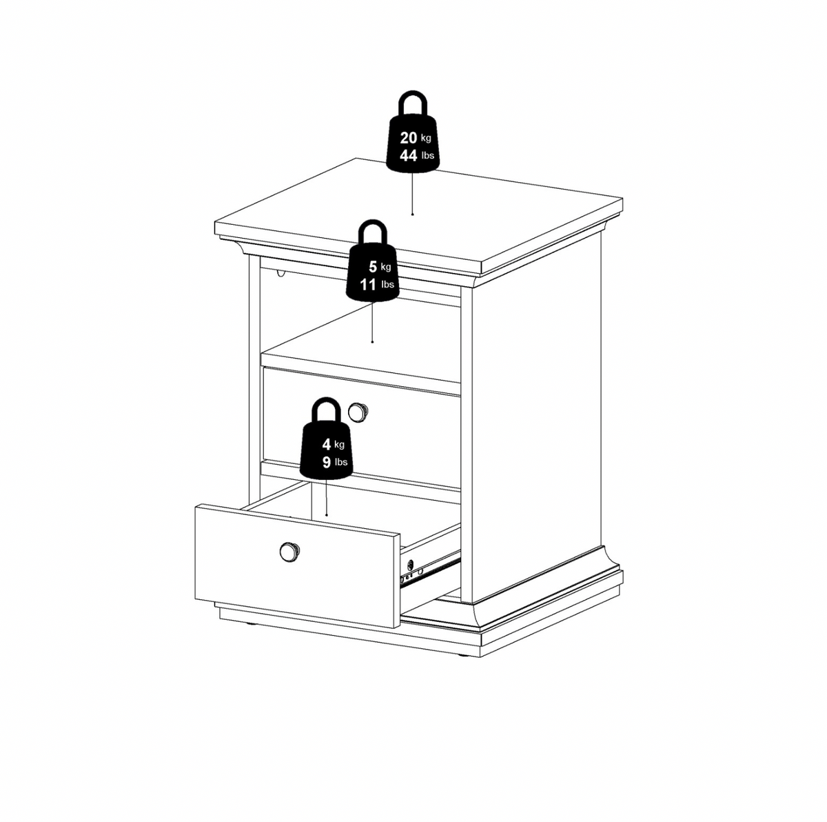 Nachttisch Paris Grey – 2 Schubladen