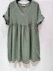 V-Ausschnitt Leinenkleid - Dusty Green