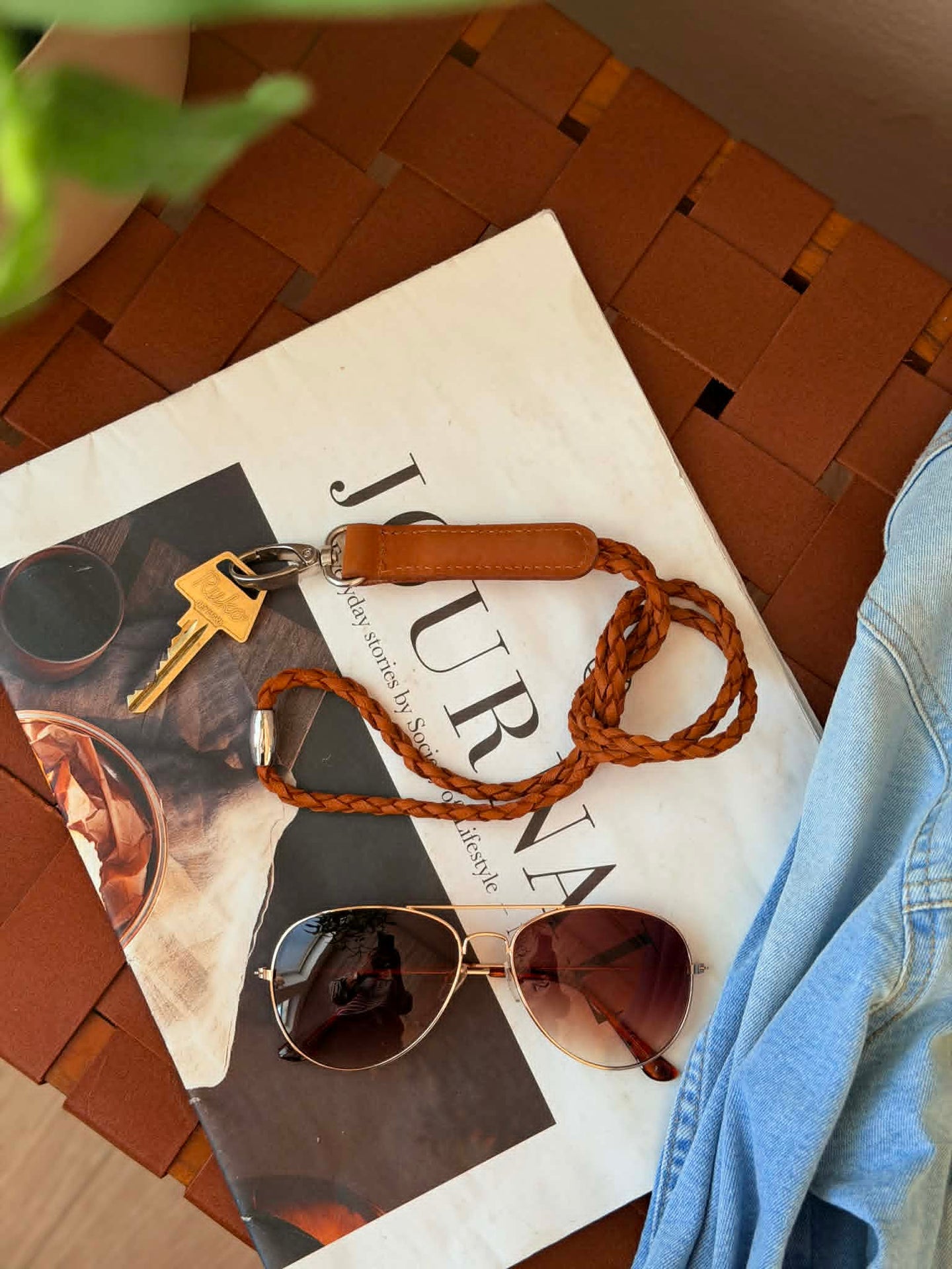 Keyhanger geflochten - Cognac