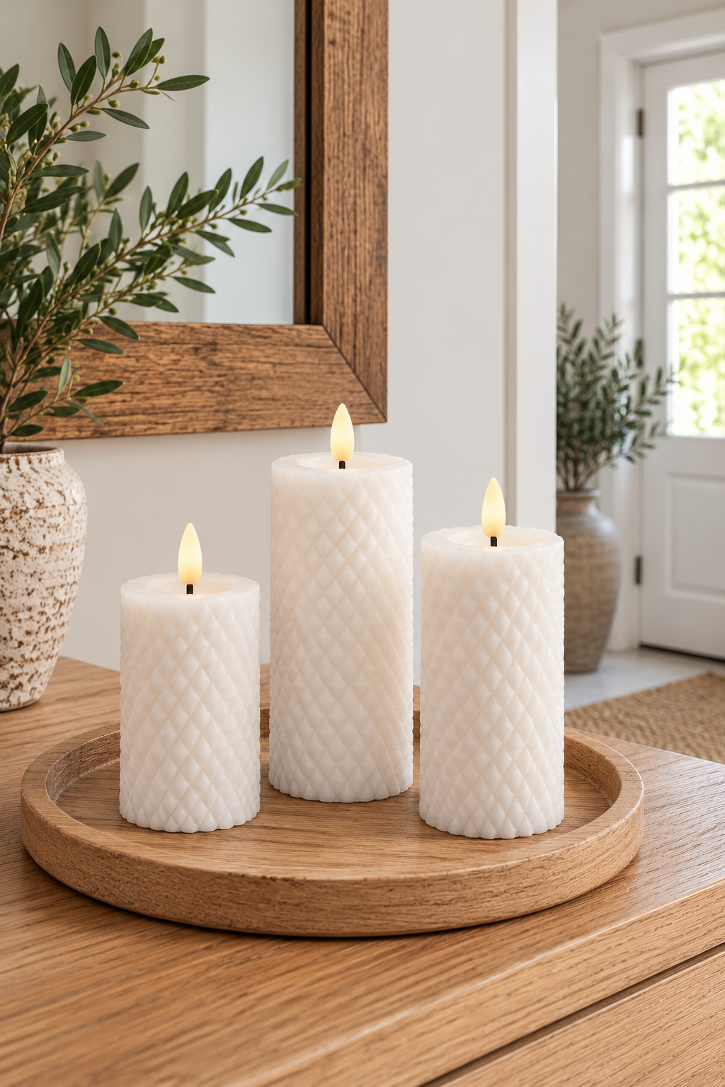 LED-Blockkerzen / Weiß Harlekin – 3 Stk. mit Fernbedienung