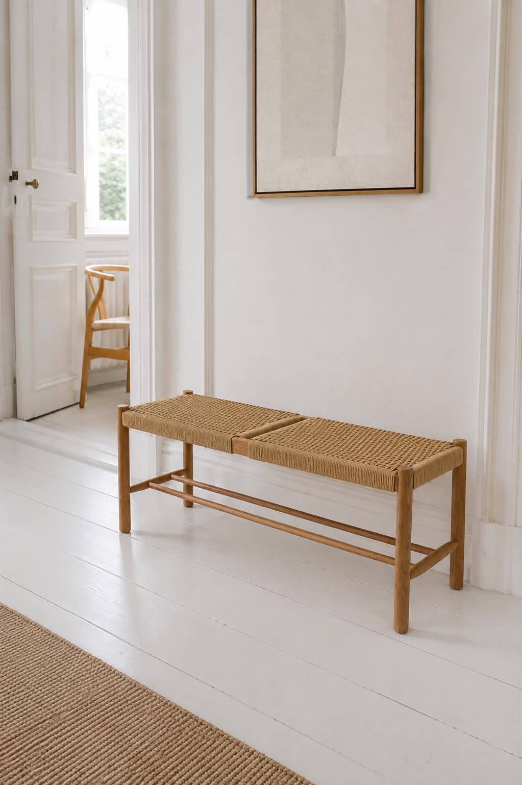 Bank Cotta aus massiver Eiche und Geflechtsitz - 110 cm