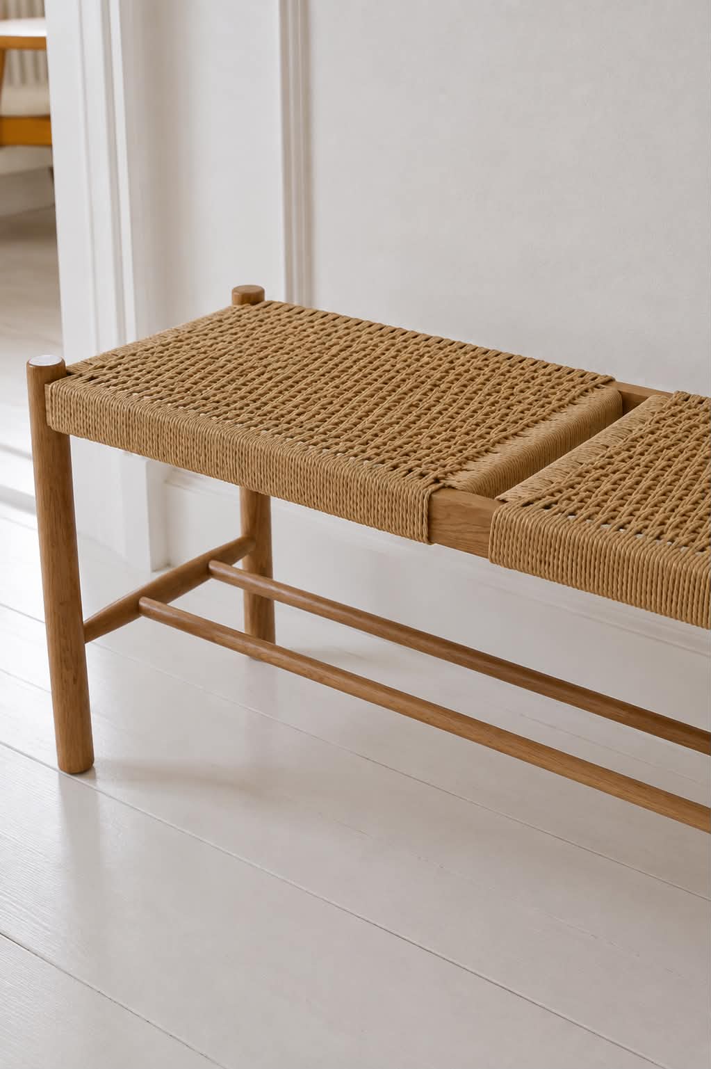 Bank Cotta aus massiver Eiche und Geflechtsitz - 110 cm