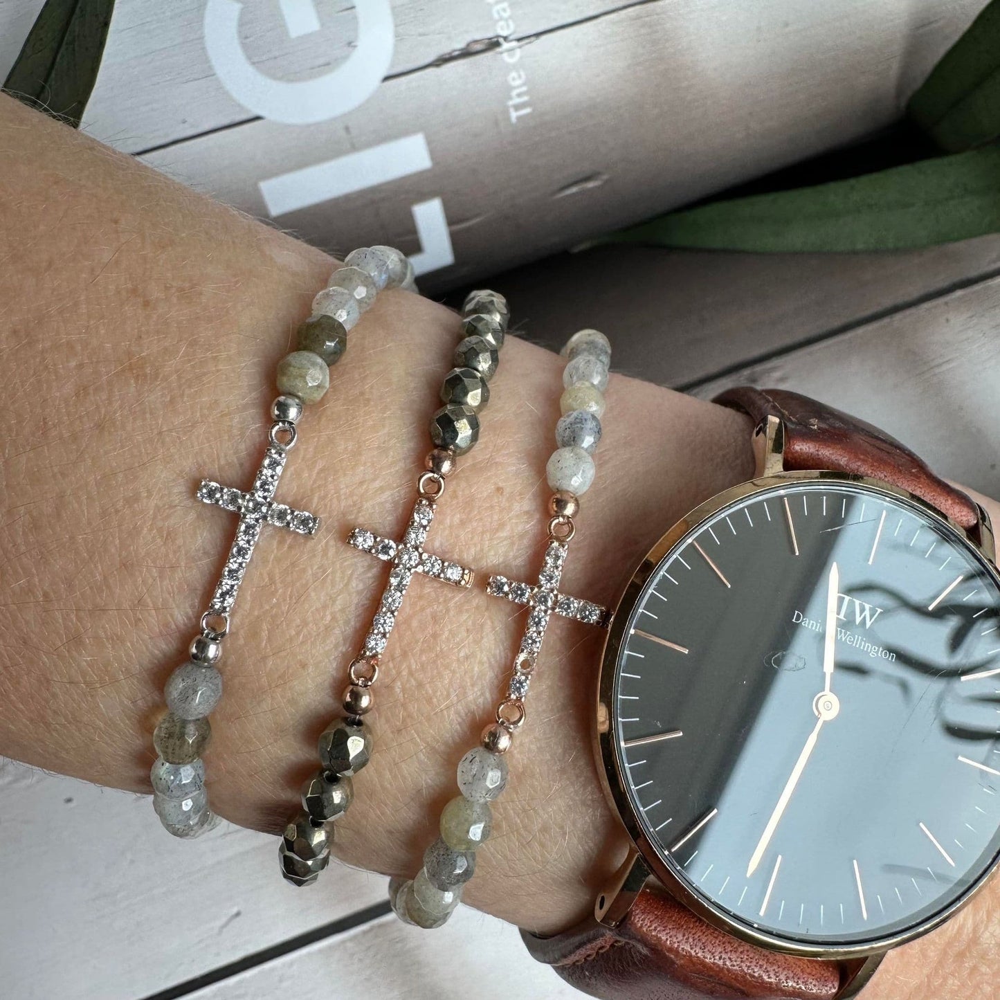 Armbånd Nikki labodorite - Sterling silver kors - VIAMAJA.DK
