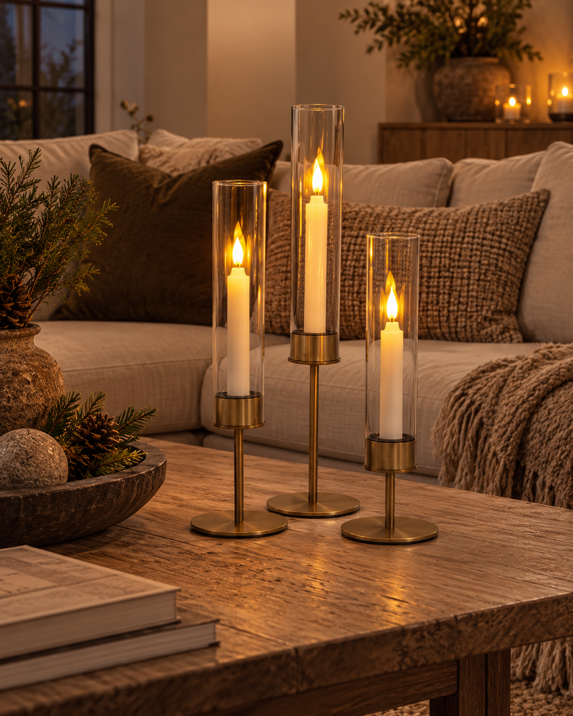 Zylinder-Kerzenhalter m. LED-Licht - Set aus 3 Stk.