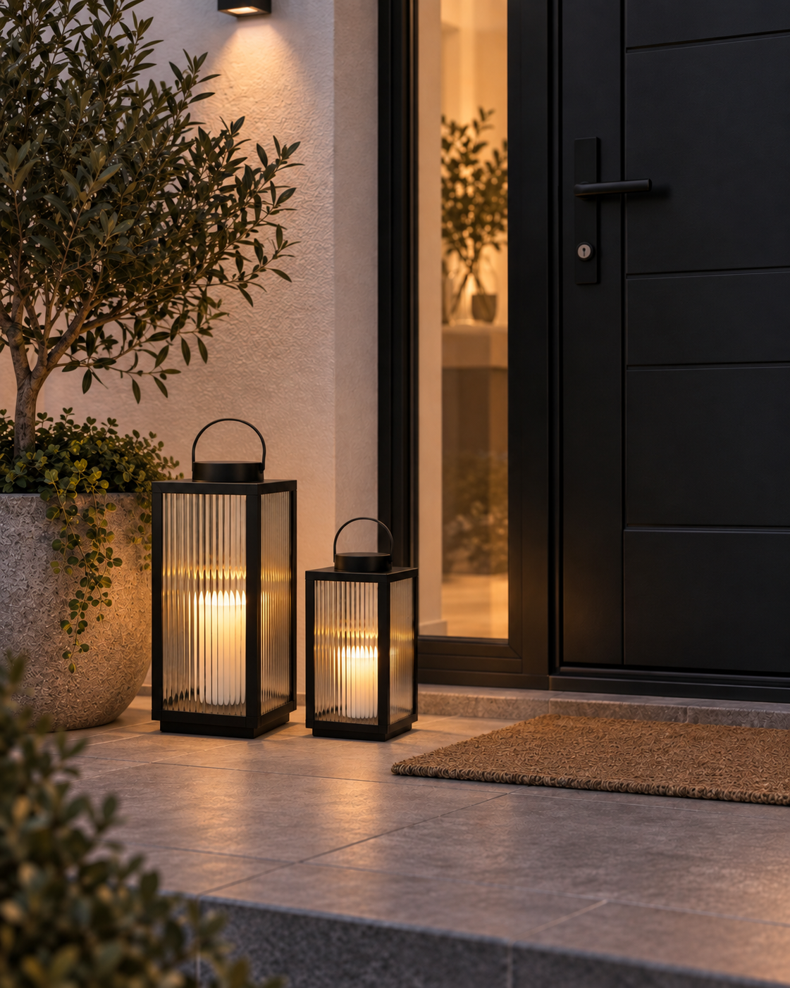 Laterne Nordic mit Blockkerze und Timer