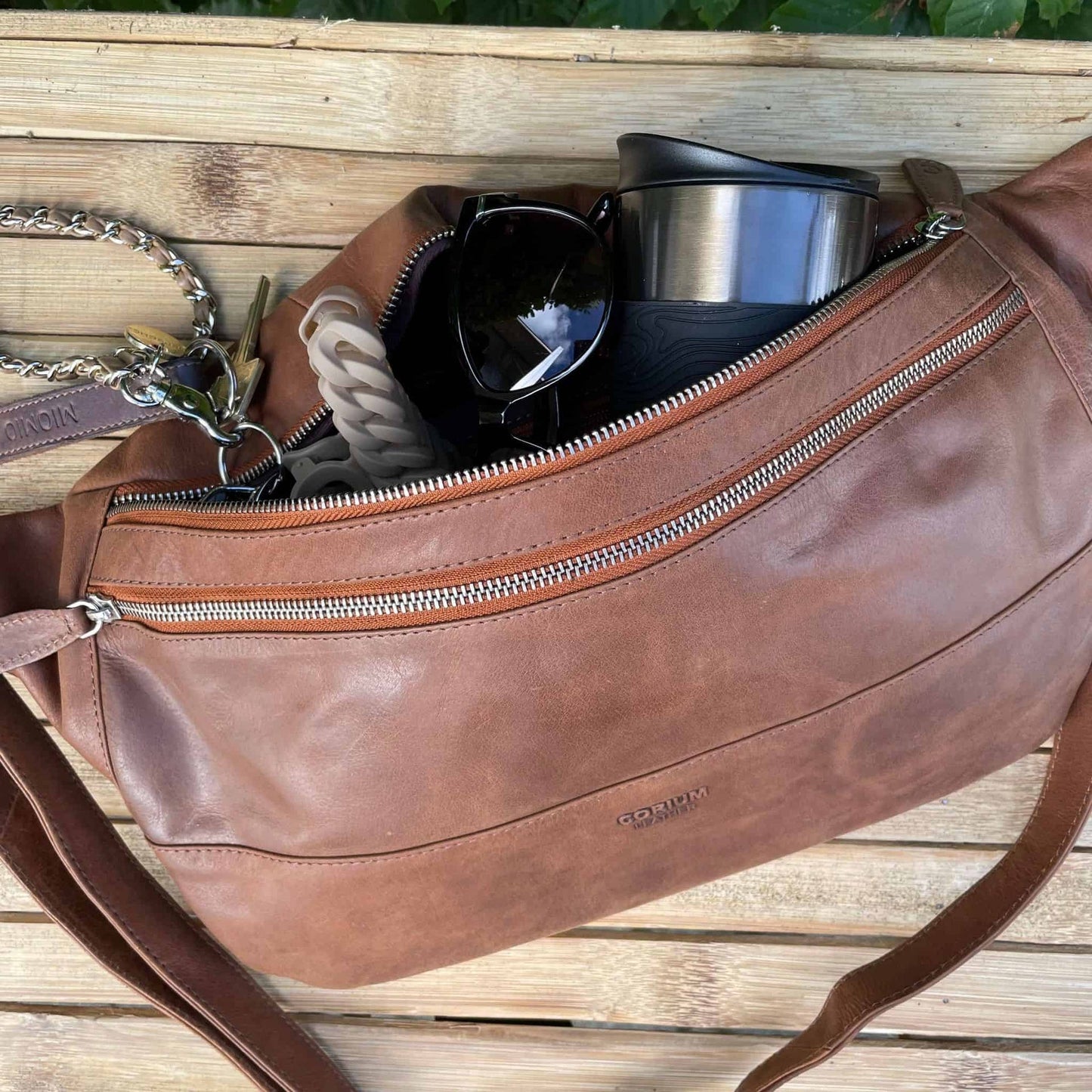 Bæltetaske PERSY med dobbeltlynlås – Cognac XL - VIAMAJA.DK