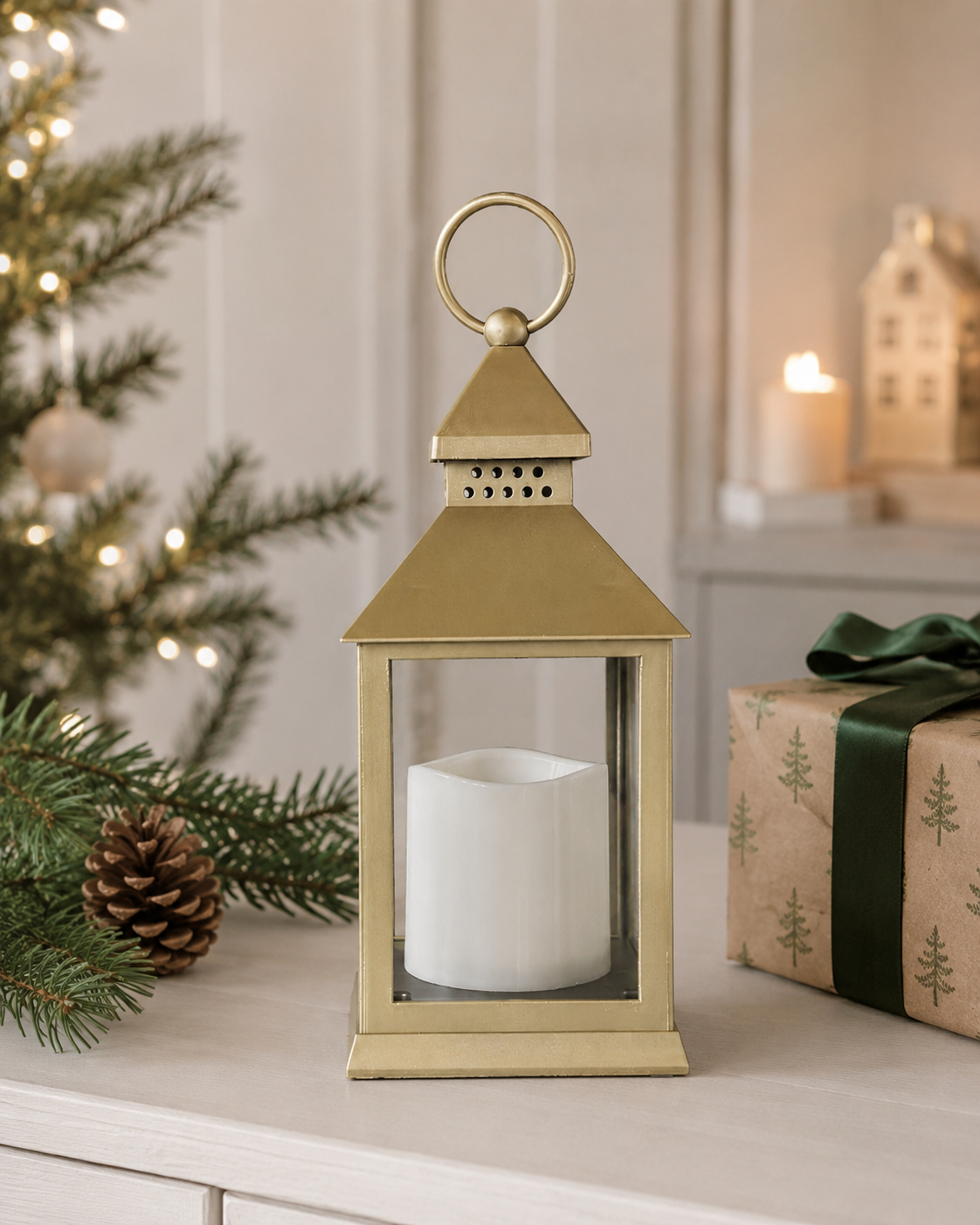 Laterne mit Timer - Gold